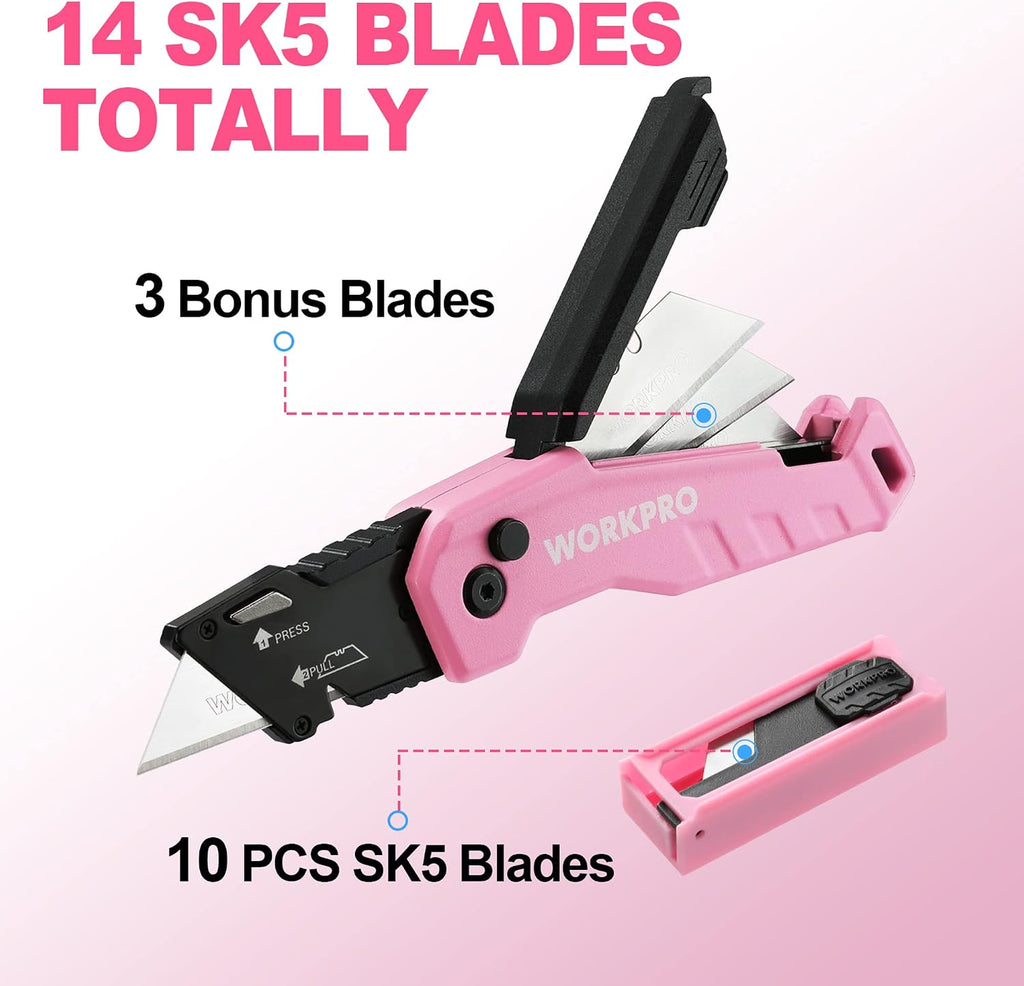 Folding Utility Knife, Quick Change Box Cutter, Pink Ribbon