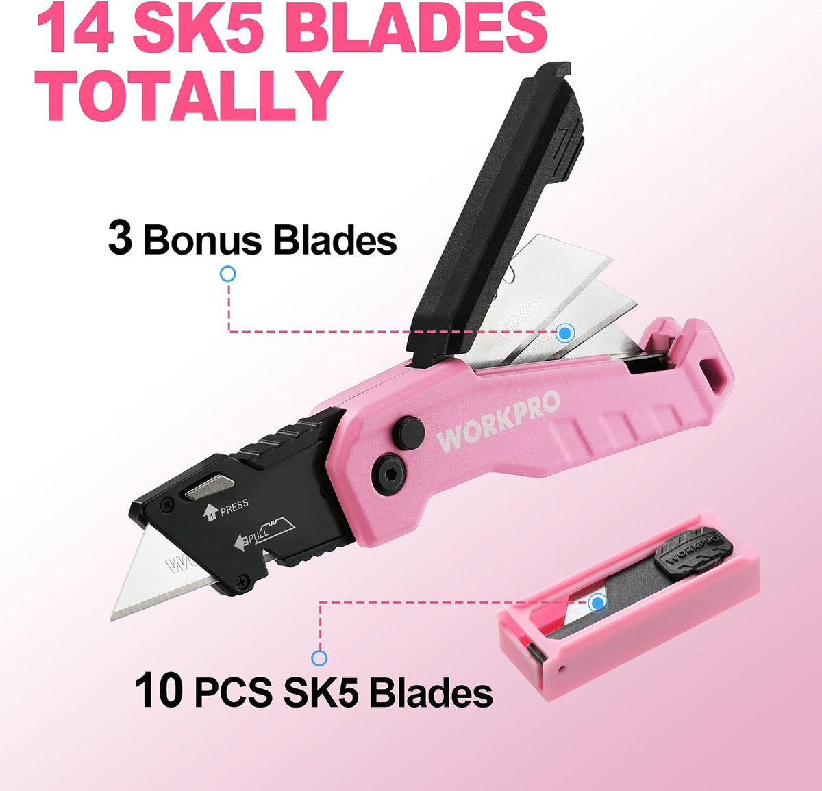 Folding Utility Knife, Quick Change Box Cutter, Pink Ribbon