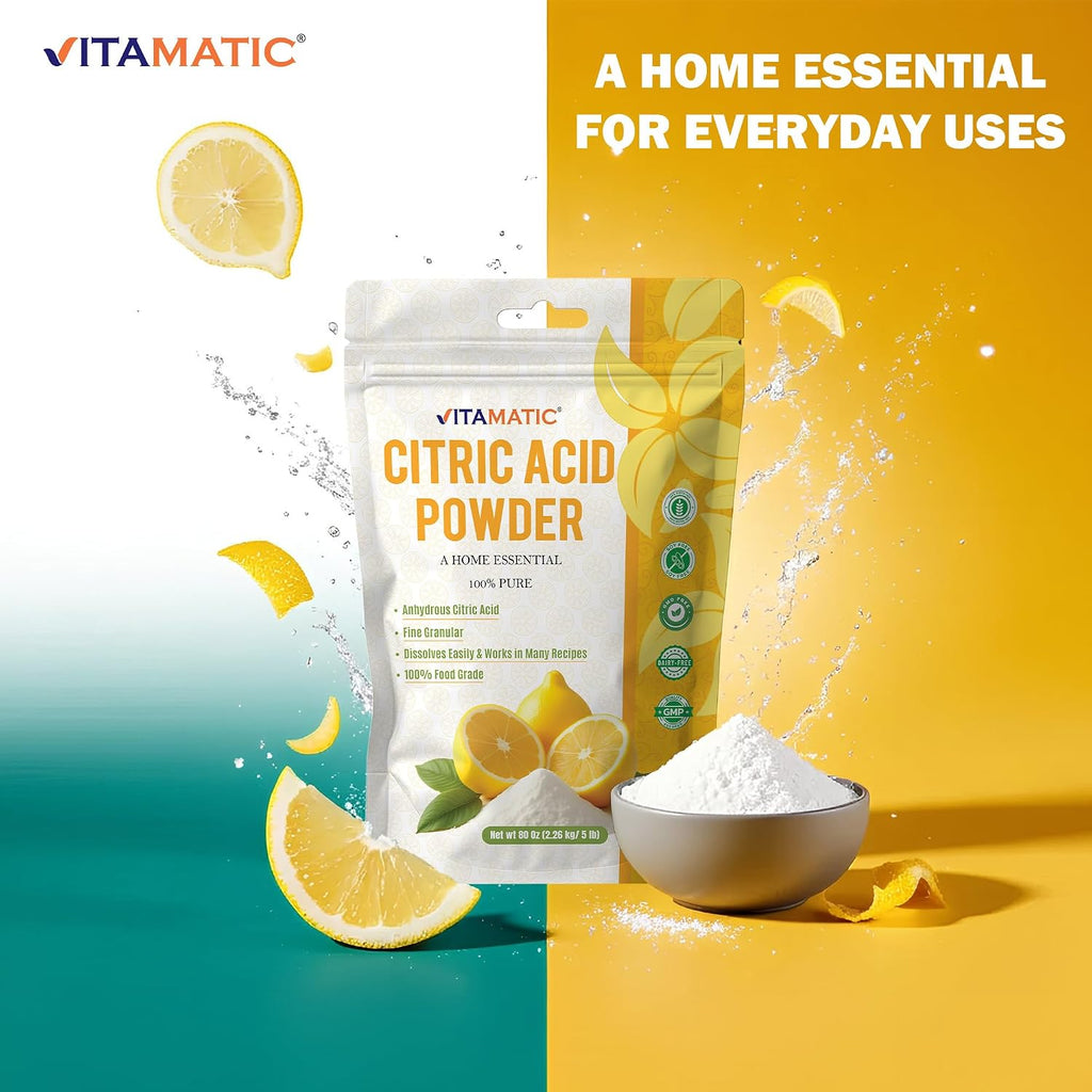 Citric Acid Powder 5 lb (80 oz) – 100% Pure Anhydrous Crystalline Granules, Food Grade, Easy Dissolving for Cooking