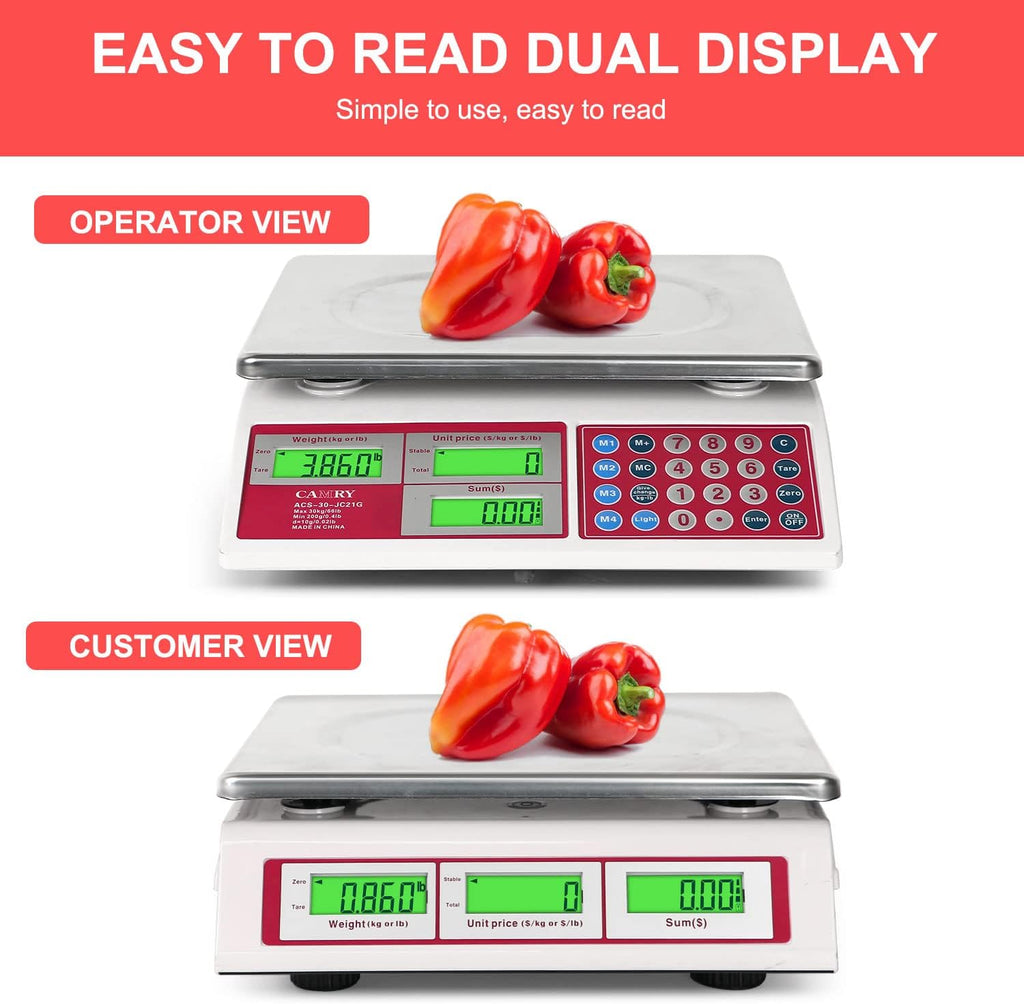 Commercial Price Computing Scale, 66lb/30kg, Dual LCD