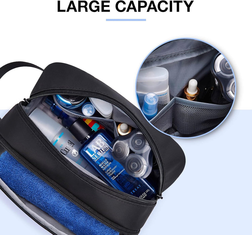 Travel Toiletry Bag for Men, Dopp Kit Water Resistant Shaving Bag for Toiletries Accessories, Black-Medium
