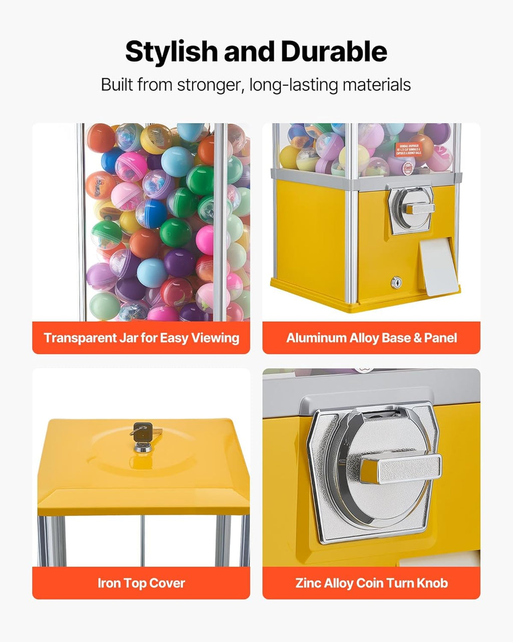 Gumball Machine, 21 inch Candy Vending Machine Dispenser, 25-Cent Vending Machines for Shopping Malls, Supermarkets