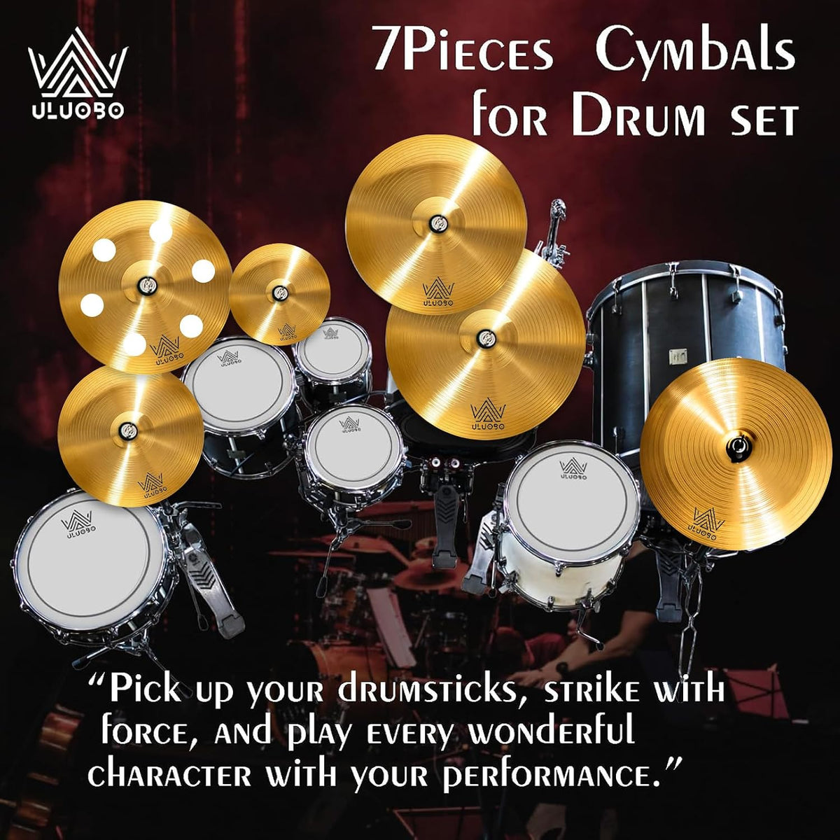 Cymbal Pack for Drum, 7 Pieces Drum Cymbals Set | 10"/14"Hihats/16"Crash/20"Ride/16"O-zone/18" China Cymbal with