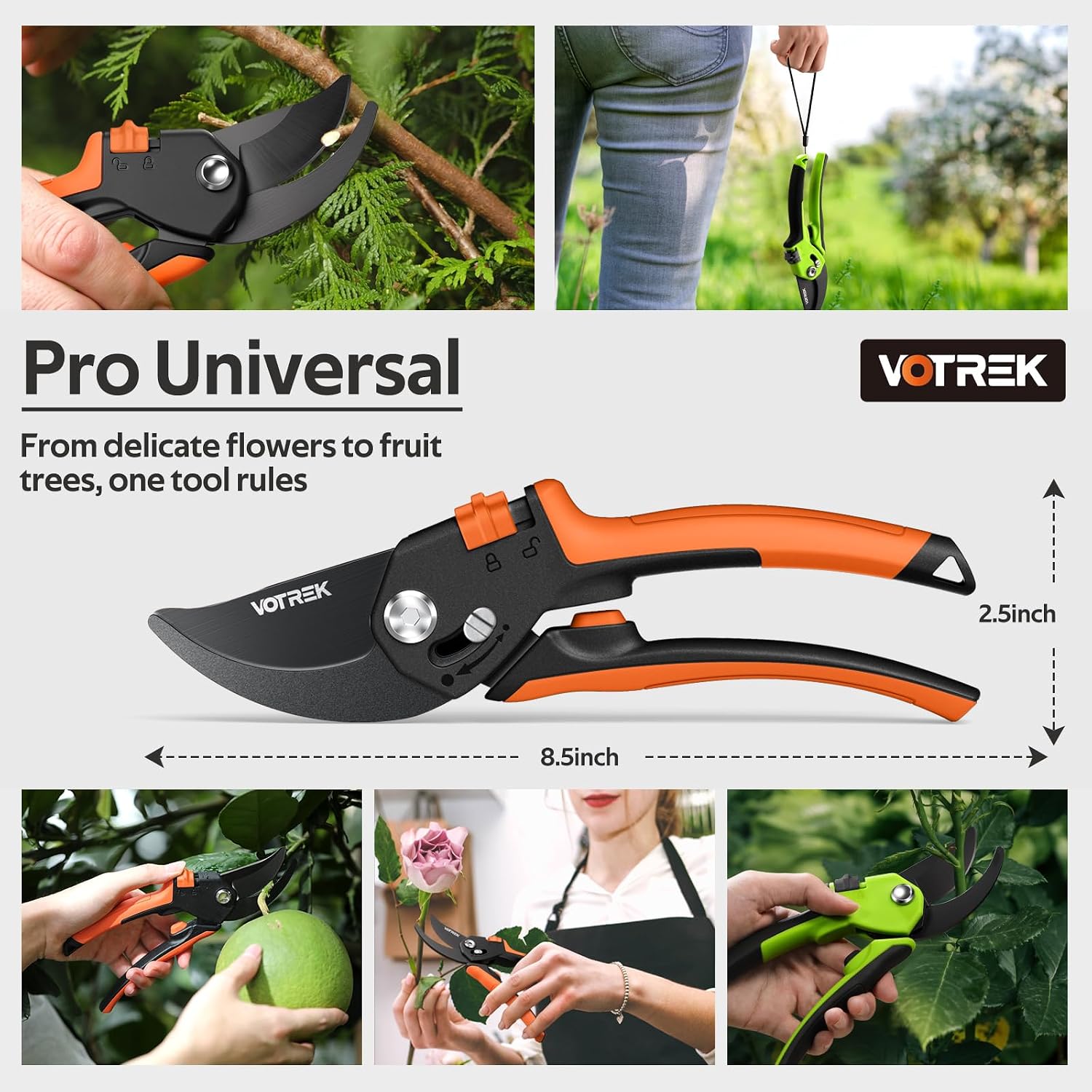 Pruning Shears, [Patented Stepless Handle Opening] - Garden Clippers with Ultra-Sharp SK5 Steel for Weak Hand, Bonsai