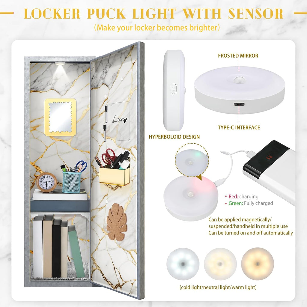 25 Pcs Locker Accessories, Locker Organizer First Day of School Essentials with Shelf, Wallpaper, Mirror, LED