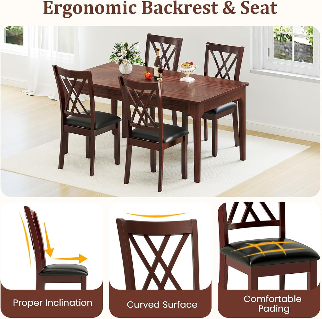 Wooden Dining Chairs Set of 2 with PU Leather Padded Seat, Walnut