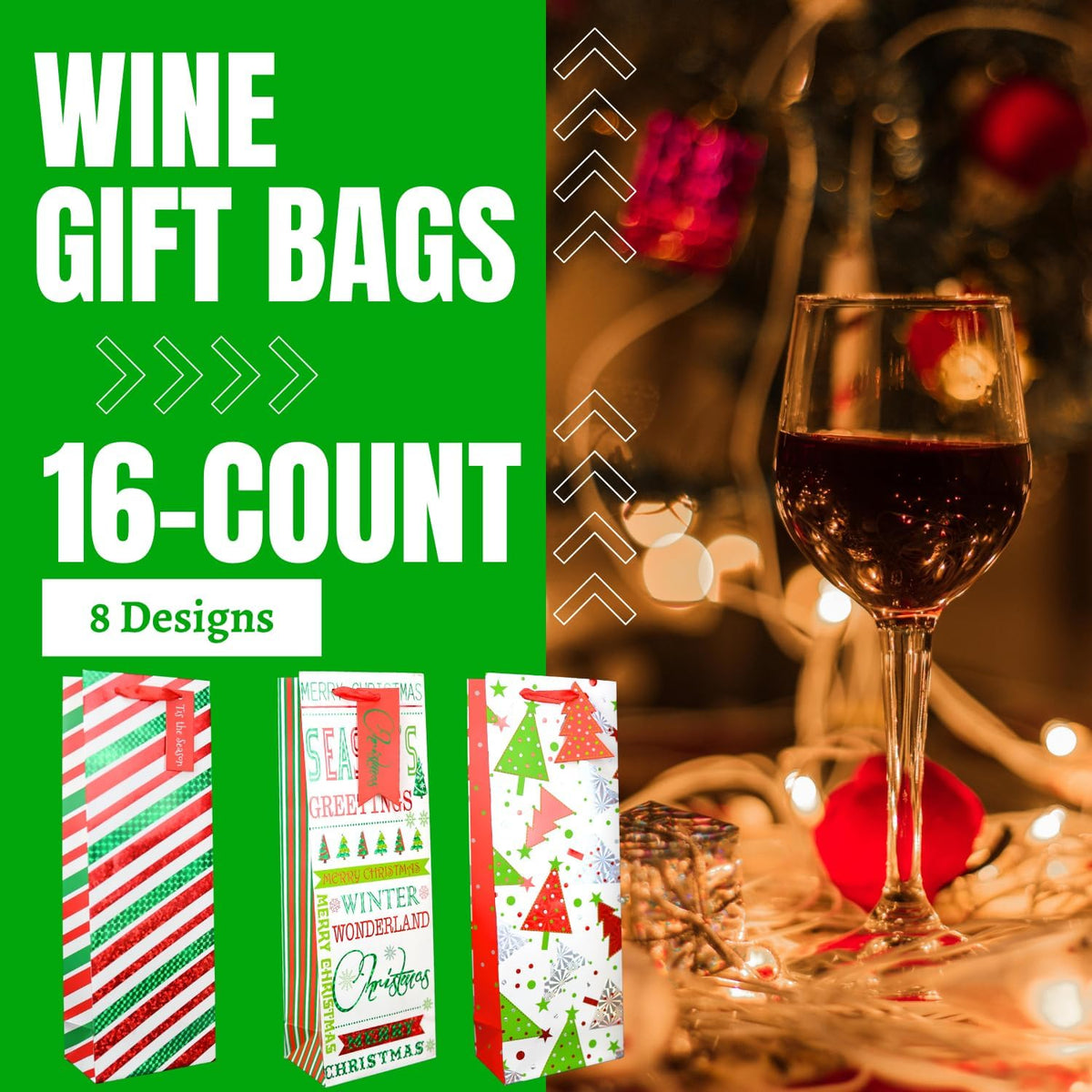 16-Pack HD Christmas Wine Bottle Gift Bags Assorted