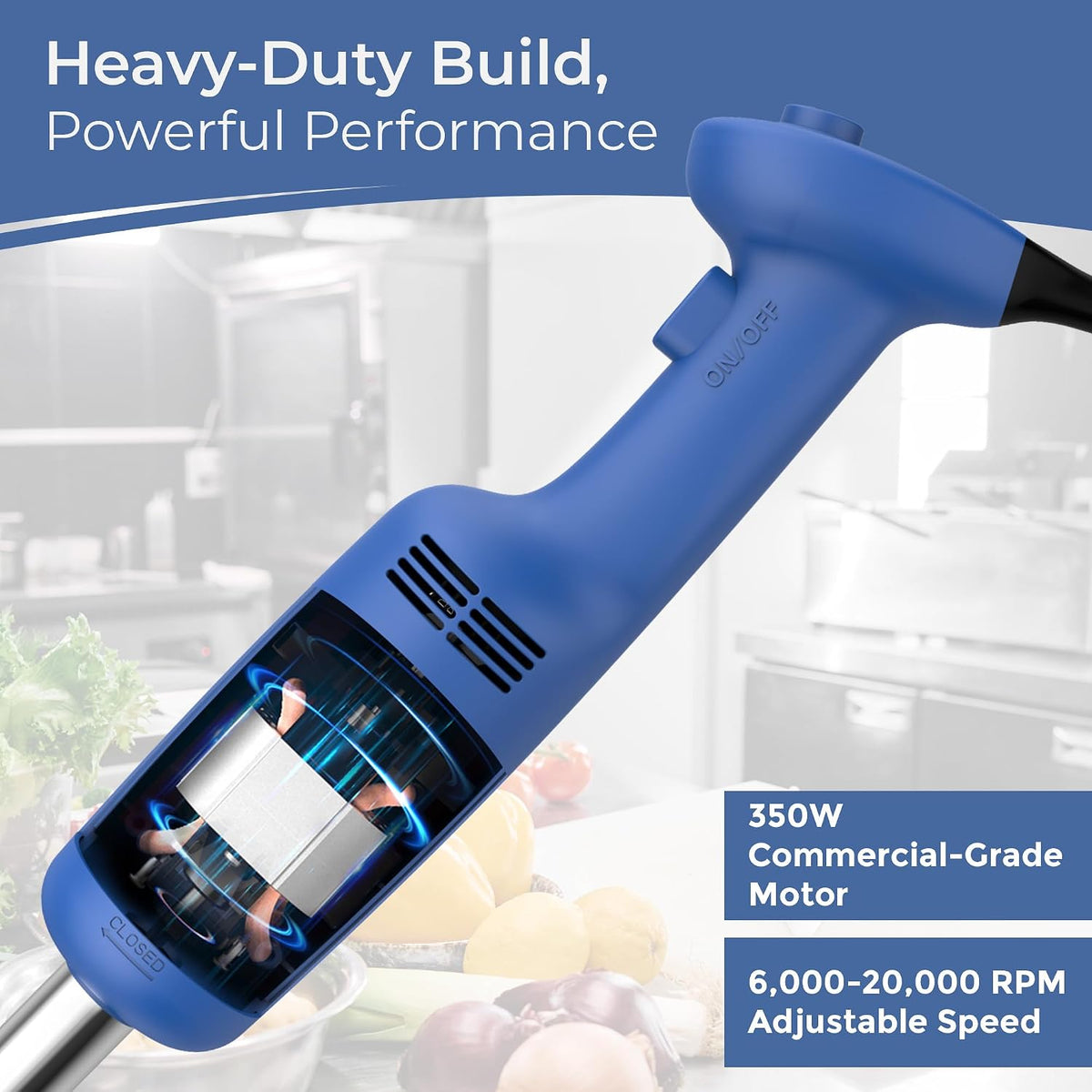 TK Commercial Immersion Blender 350W Light Duty for Restaurants - 10" Shaft