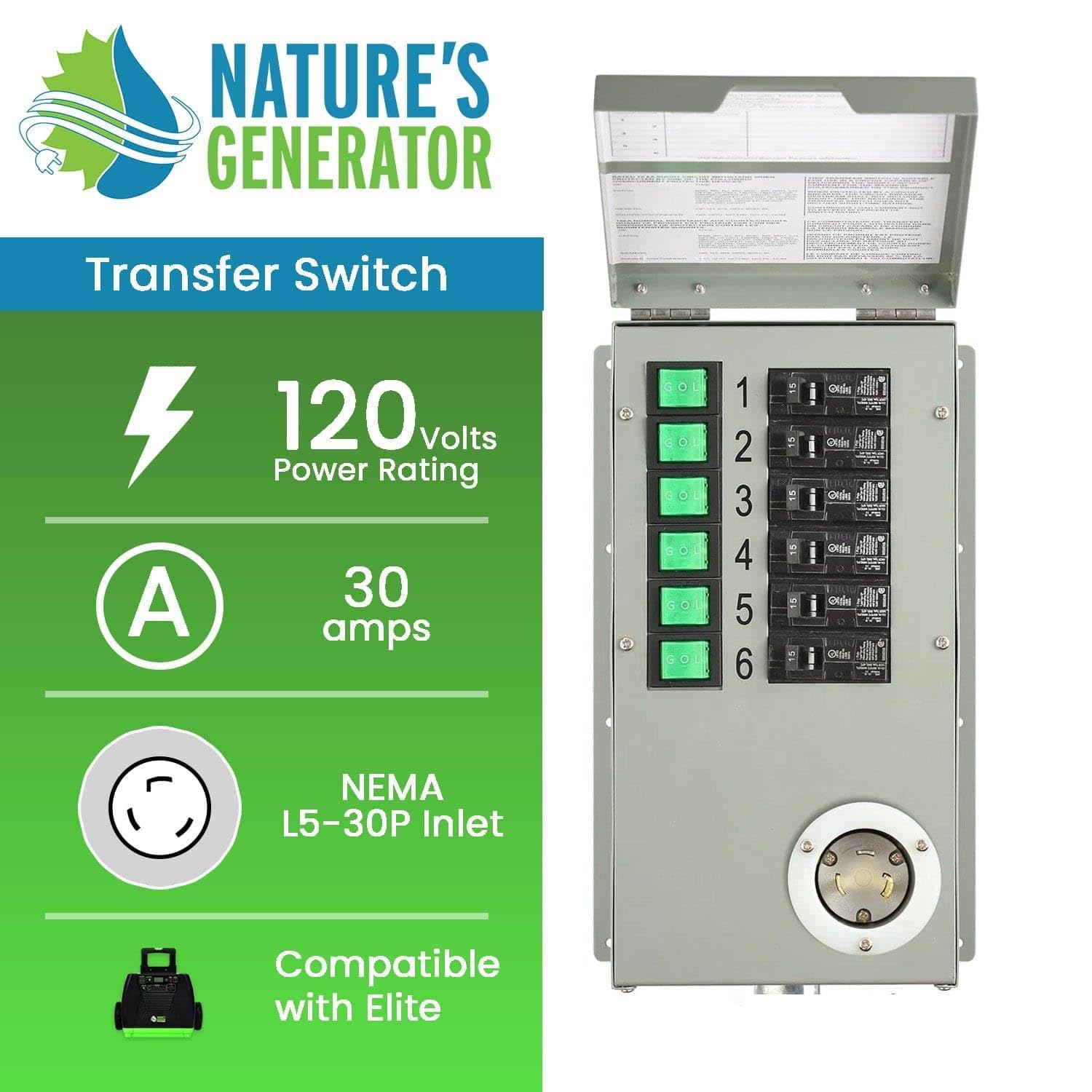 Transfer Switch 6 Circuits 120V 30A Non-Automatic UL Power Transfer Kit(Indoor)