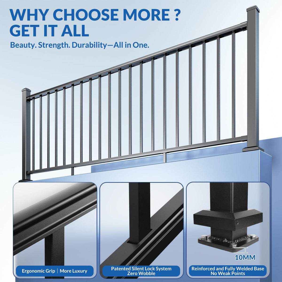 36in x 32ft Modular Aluminum Porch and Deck Railing Kit with 5 Post