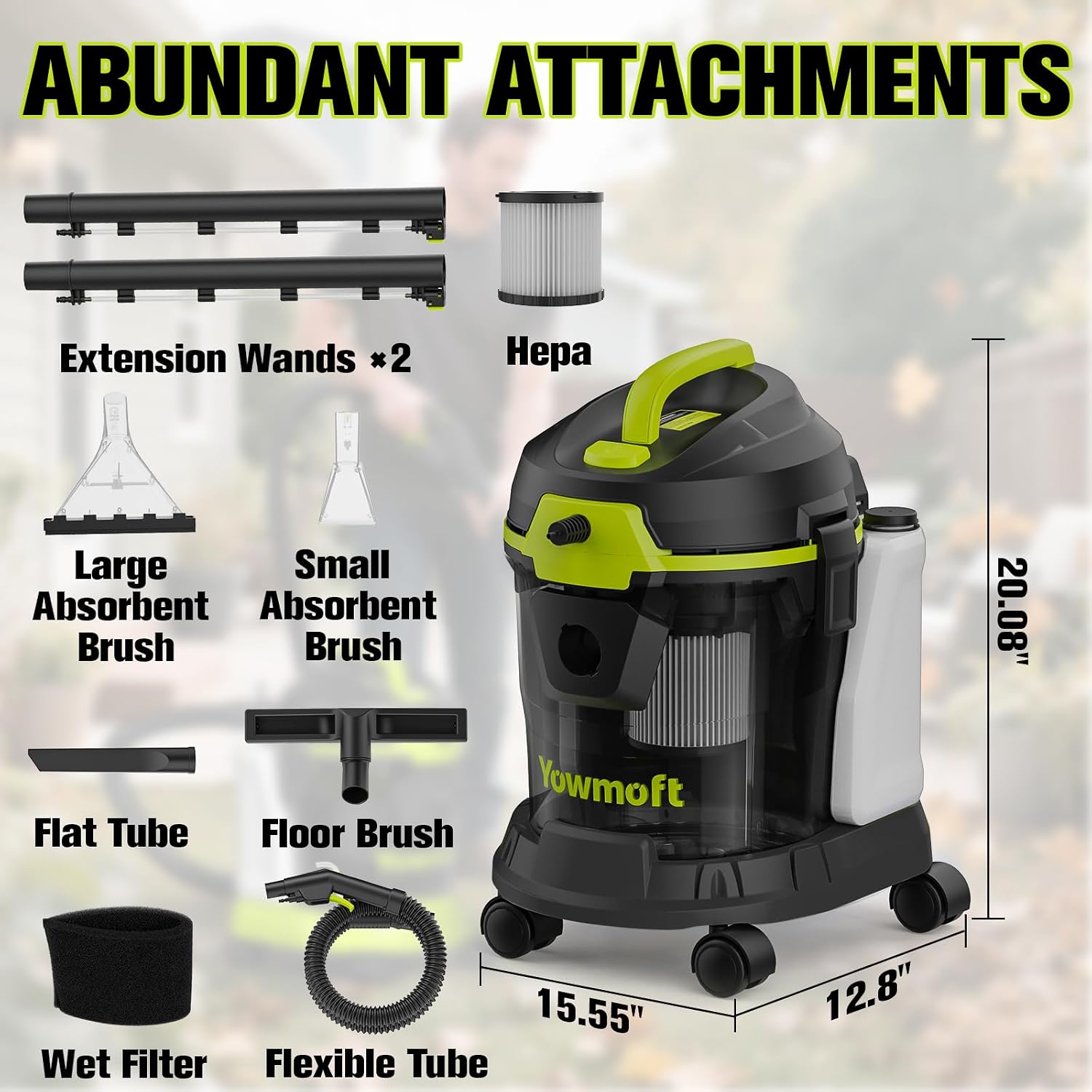 4 Gal Carpet Extractor Wet Dry Upholstery Vacuum 5.5 HP (YDWM4-S) | 3-in-1 Car Shampooer & Interior Cleaner Machine