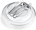 125-Piece White and Silver Fancy Plastic Plates Disposable with Silverware, Elegant Dinnerware for Weddings, Holiday