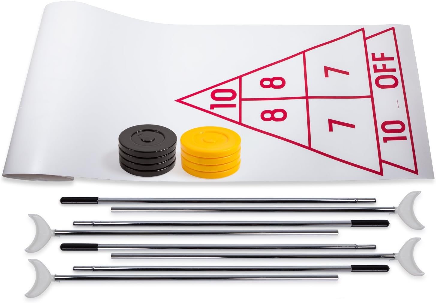 Shuffleboard Set (Cues & Pucks Included) - Easy Setup Indoor/Outdoor Group Game up to 4 Players – Multiple Styles