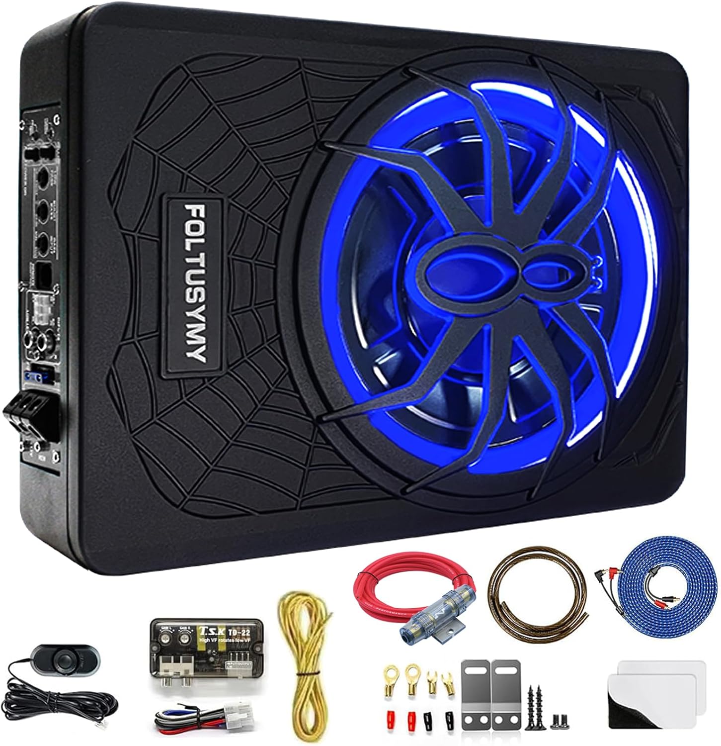 1200W 10" Slim Under Seat Powered Car Subwoofer, High/Low Level Input, Car/Truck Audio Sub Built-in Amplifier amp