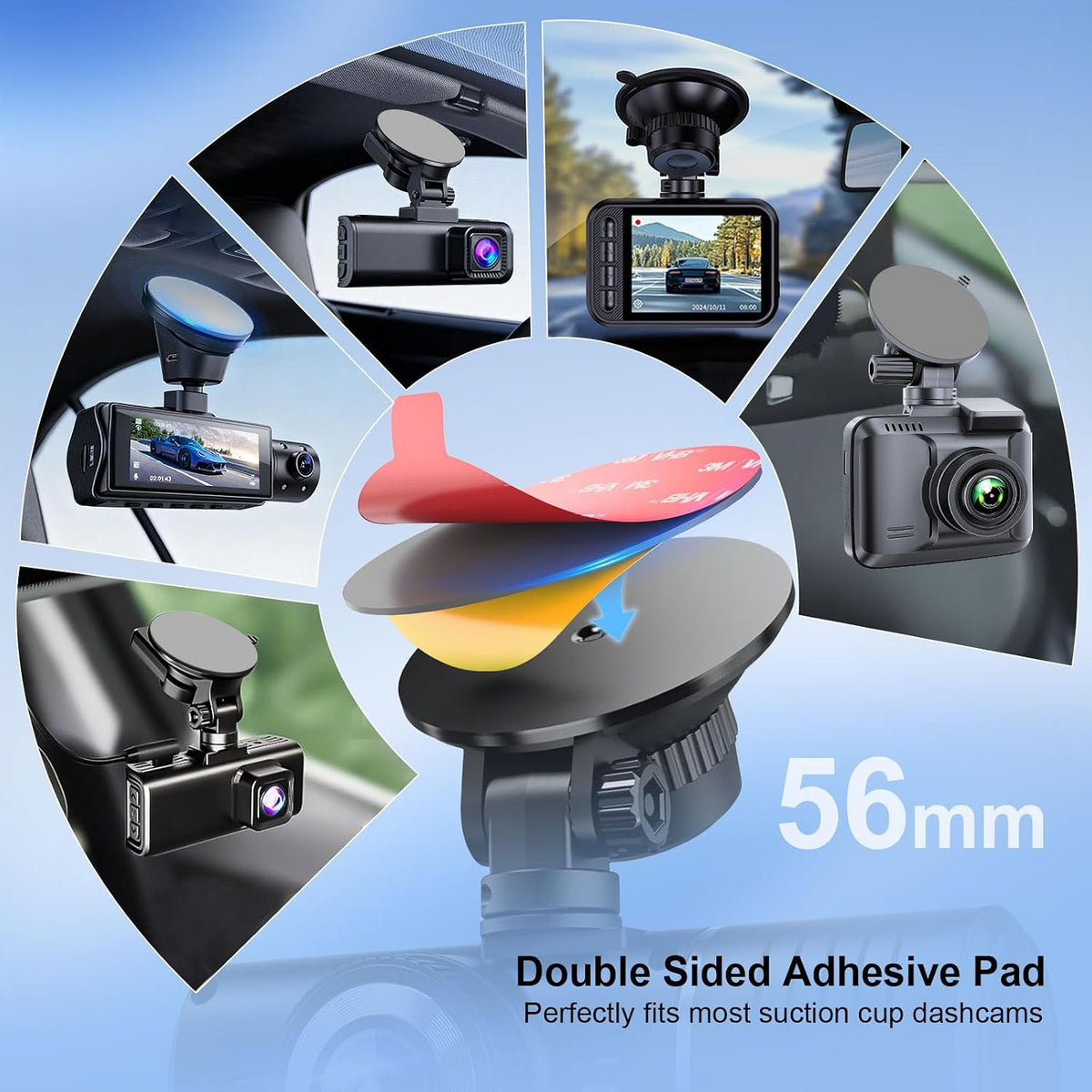 Double Sided Adhesive for Dash Cam: 6Pcs 56mm Heat Resistant High Bond Pad