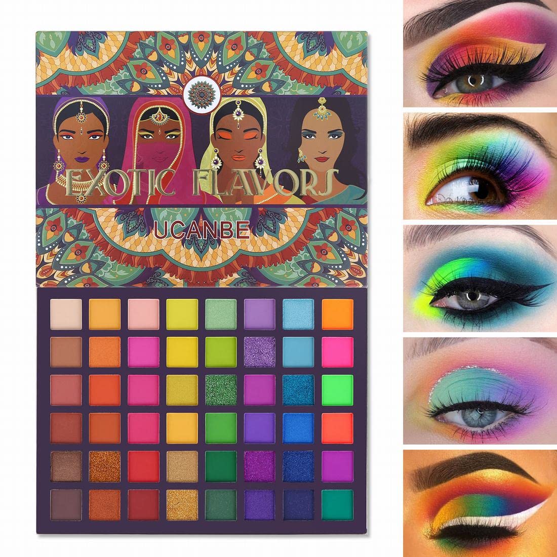 EXOTIC FLAVORS Neon Eyeshadow Makeup Palette - 48 Colorful High Pigmented - Rainbow Matte Shimmer Glitter Eye Shadow