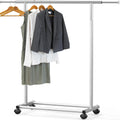 Standard Rod Garment Clothing Rack, Silver | Single Rail, Extendable Width from 30 to 47 Inches, Rolling Clothing