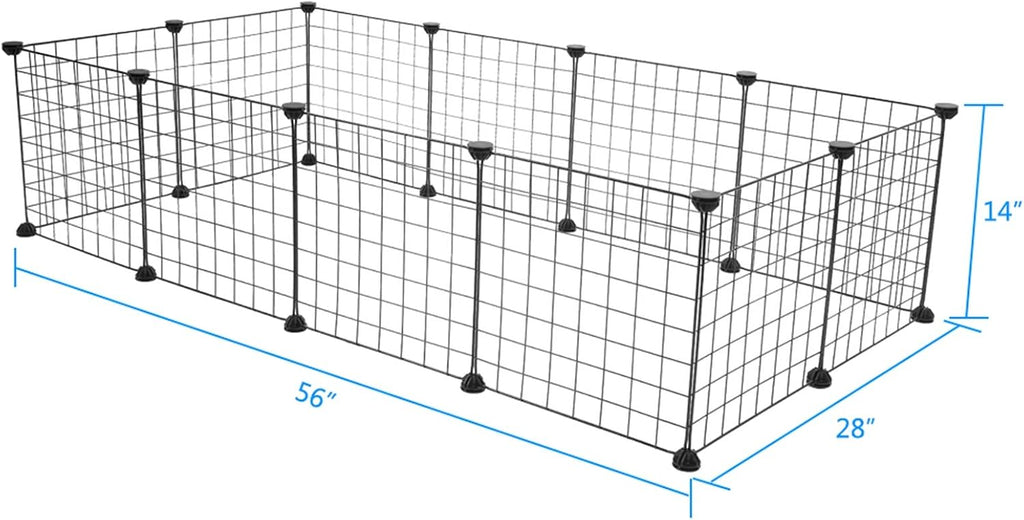 12 x Metal Panels (14 x 14)，Pet Playpen Exercise Cage, DIY Metal Wire Fence, Indoor Small Animal Enclosure, Black