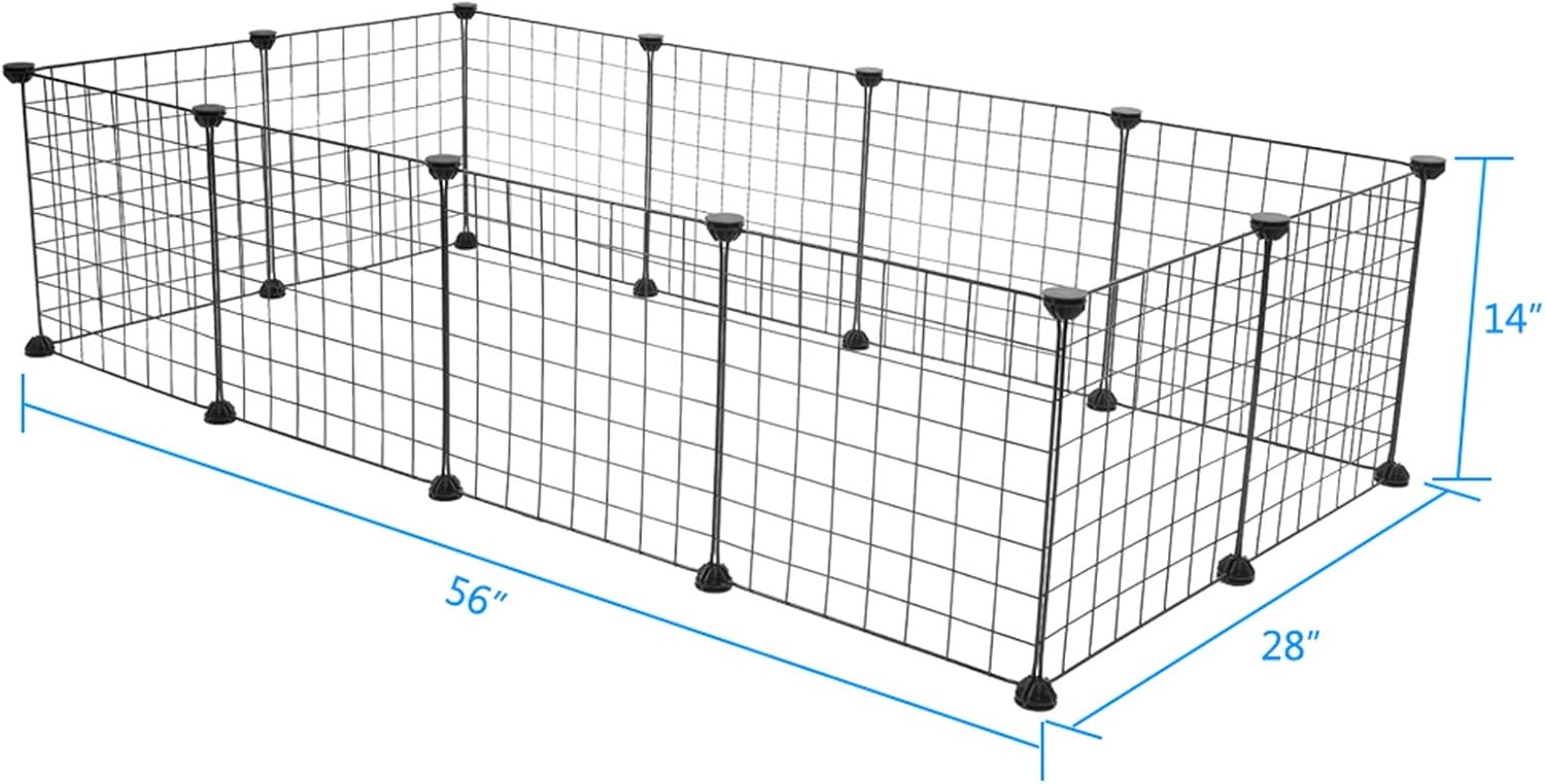 12 x Metal Panels (14 x 14)，Pet Playpen Exercise Cage, DIY Metal Wire Fence, Indoor Small Animal Enclosure, Black