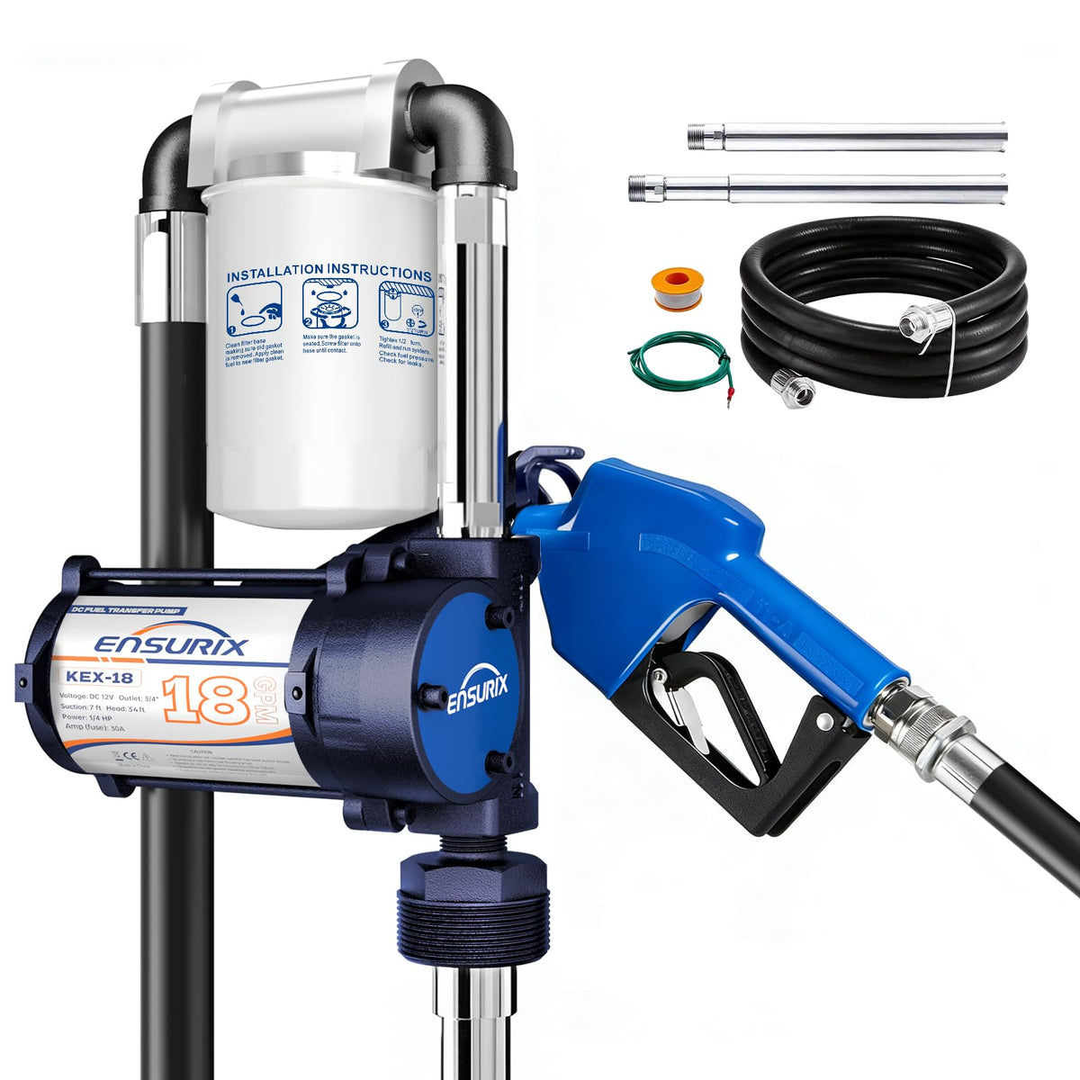 Ensurix 12V Fuel Transfer Pump Kit 18 GPM