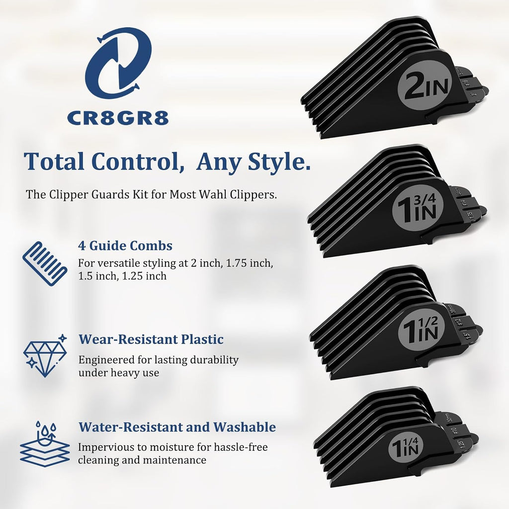 Clipper Guards Set 10 12 14 16 Compatible with Wahl Clippers, 4pcs Extra Long Clipper Guides Replacement - 2", 1.75"
