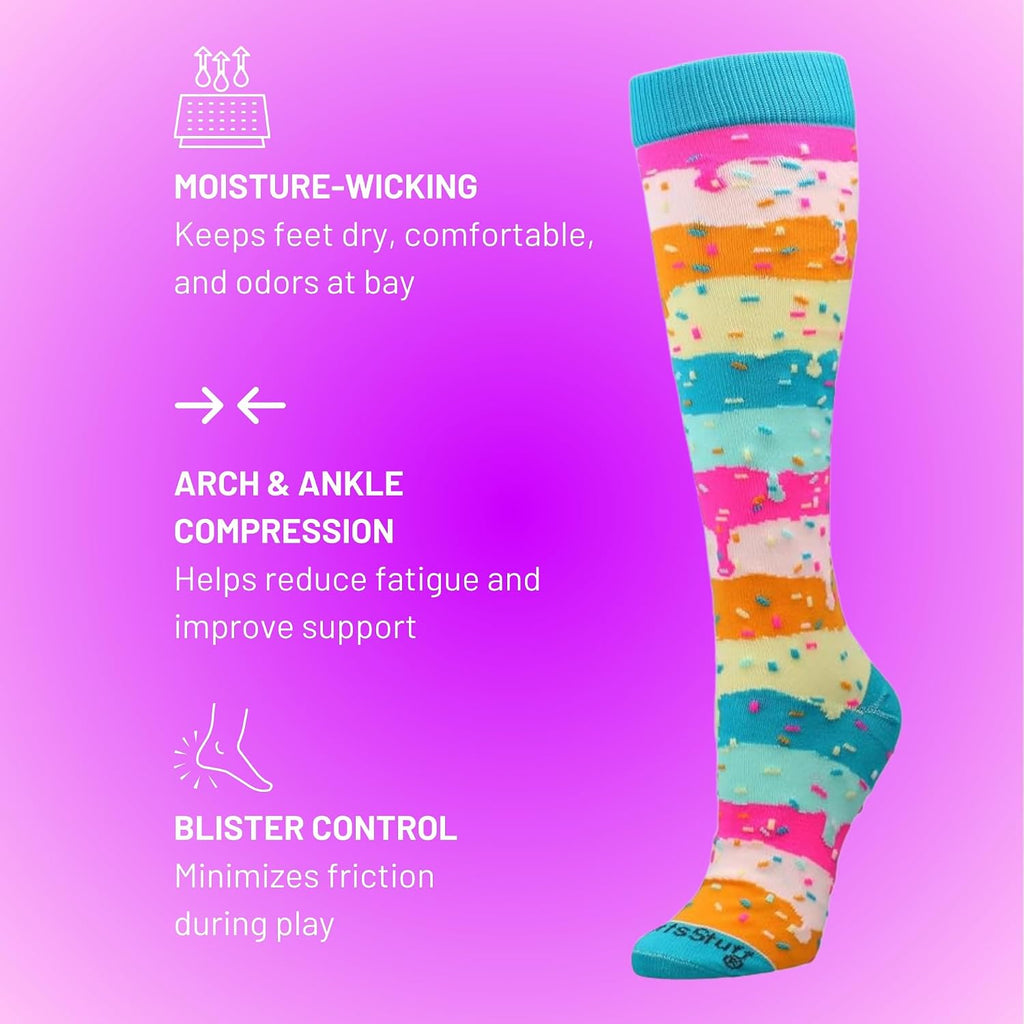 Rainbow Sprinkle Over the Calf Sports Socks – Fun & Colorful Athletic Socks for Girls, Boys, Women & Youth