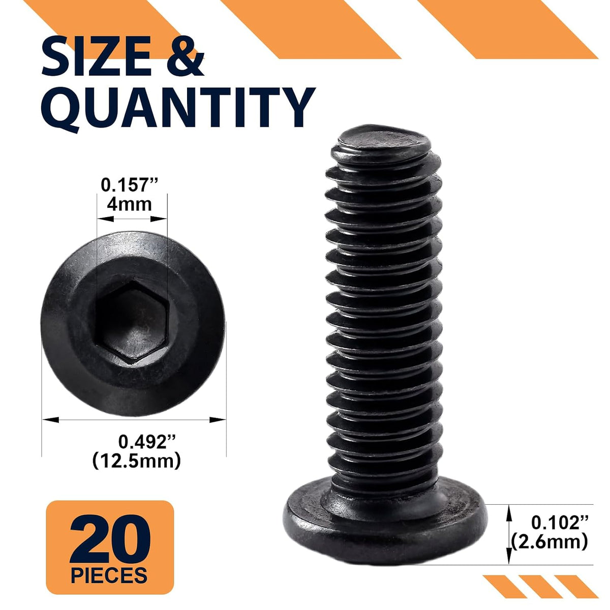 1/4-20 x 1-1/2" (20 Pack) Flat Head Hex Socket Cap Screws Bolts, Black Oxide 304 Stainless Steel 18-8, Hex Drive, Fully Machine Thread Furniture Bolts, with Hex Spanner