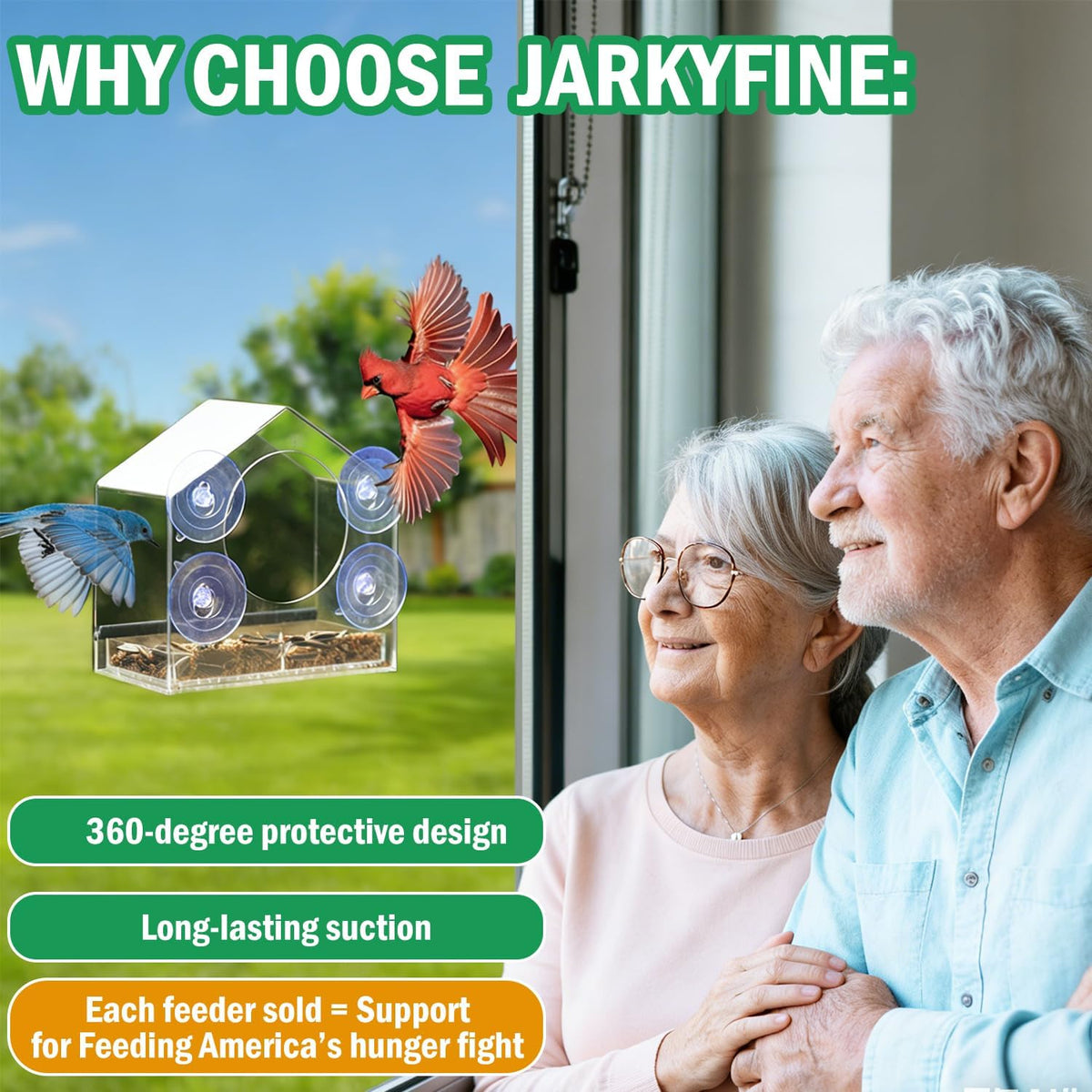 Clear Window Bird Feeder with Strong Suction Cups, Removable Tray