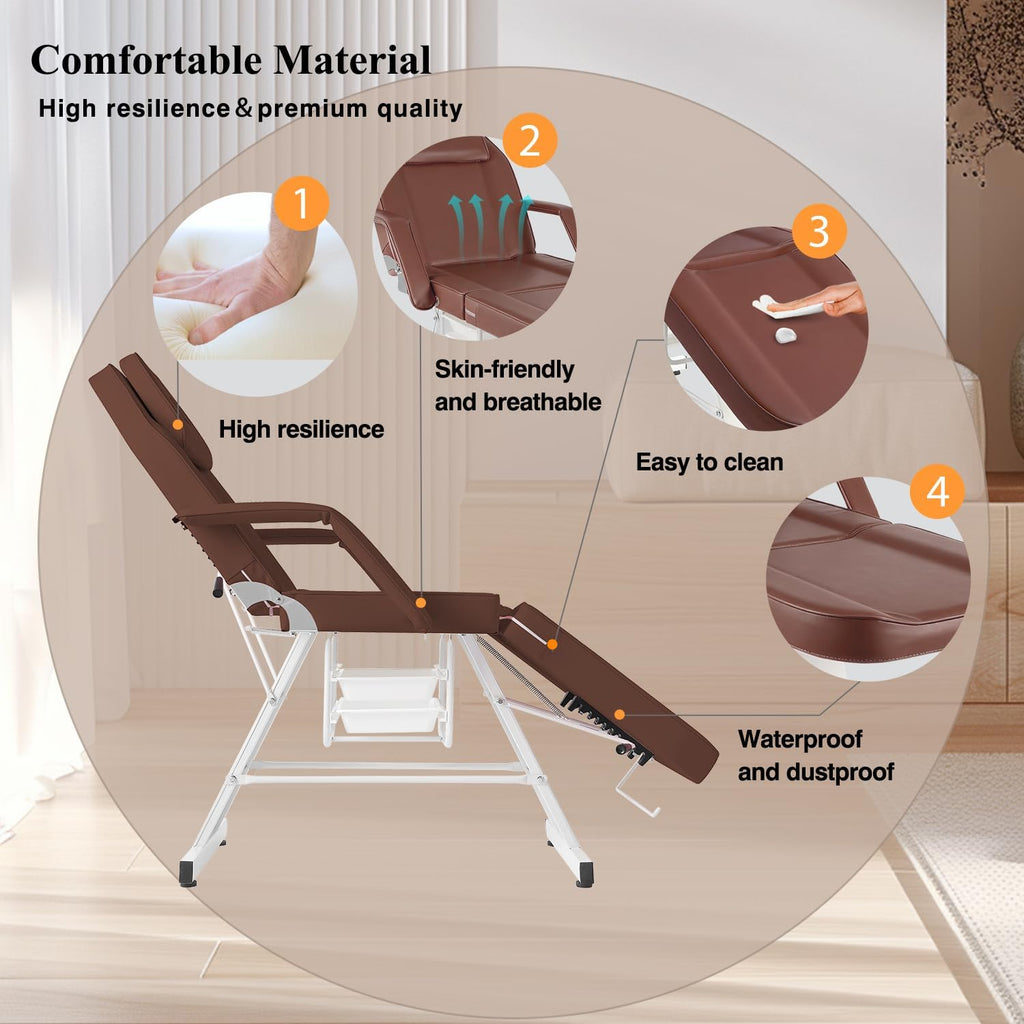 Facial Chair,73″ Tattoo Chair for Client,3-Section Adjustable Massage Table with Stool,Multipurpose Beauty Beds Salon