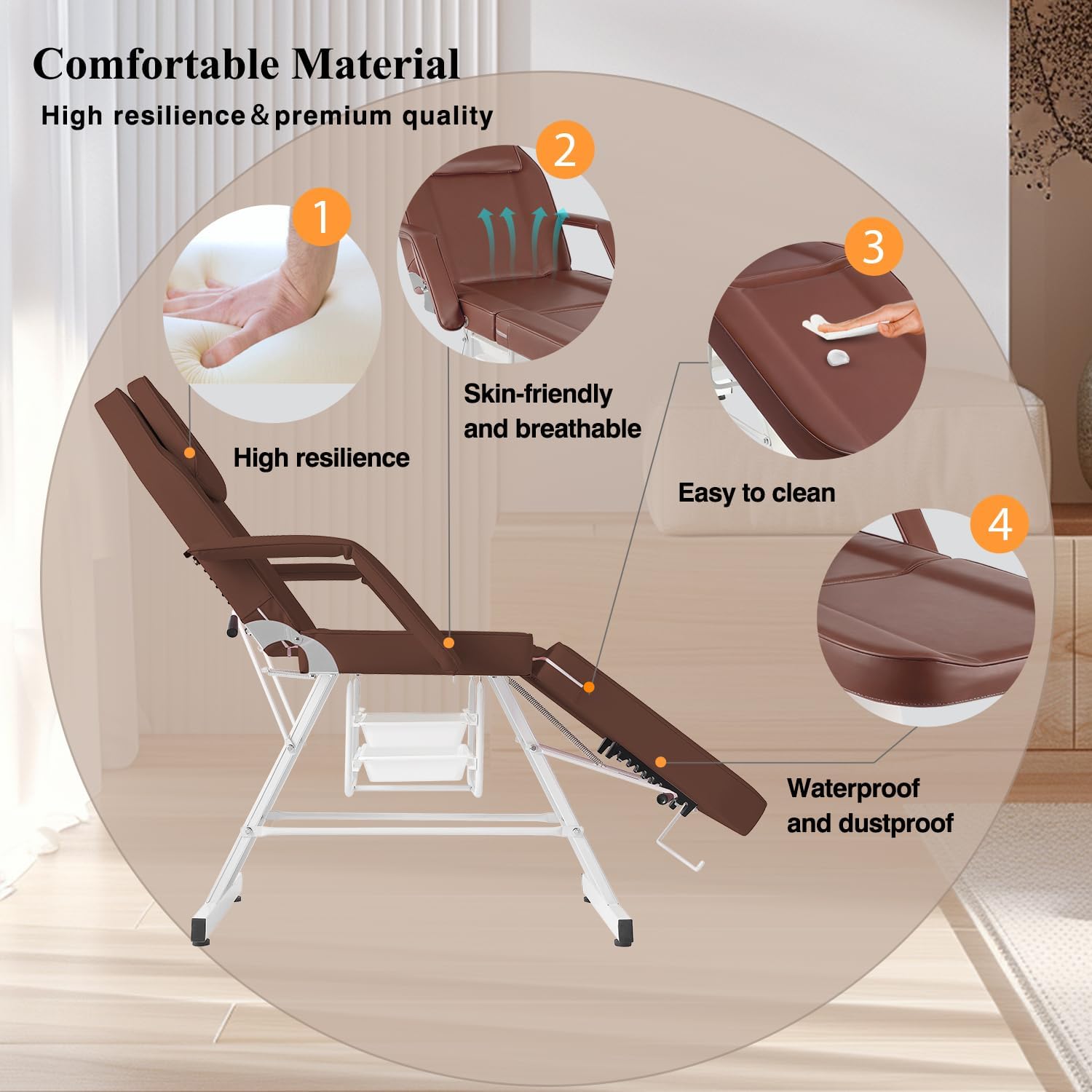 Facial Chair,73″ Tattoo Chair for Client,3-Section Adjustable Massage Table with Stool,Multipurpose Beauty Beds Salon
