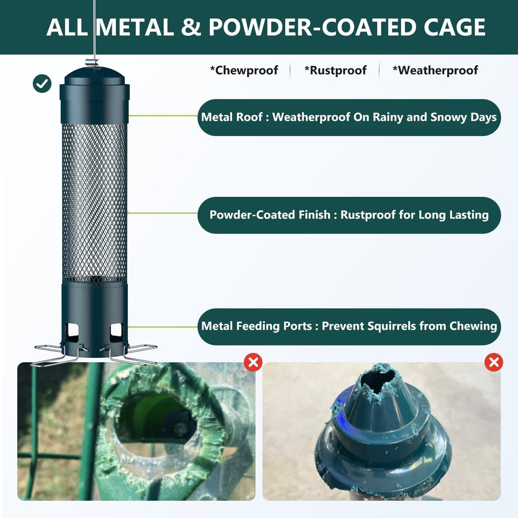 Bird Feeders for Outdoors Squirrel Proof with Weight-Activated Perches, Hanging Bird Feeder for Outside, Metal Feeder