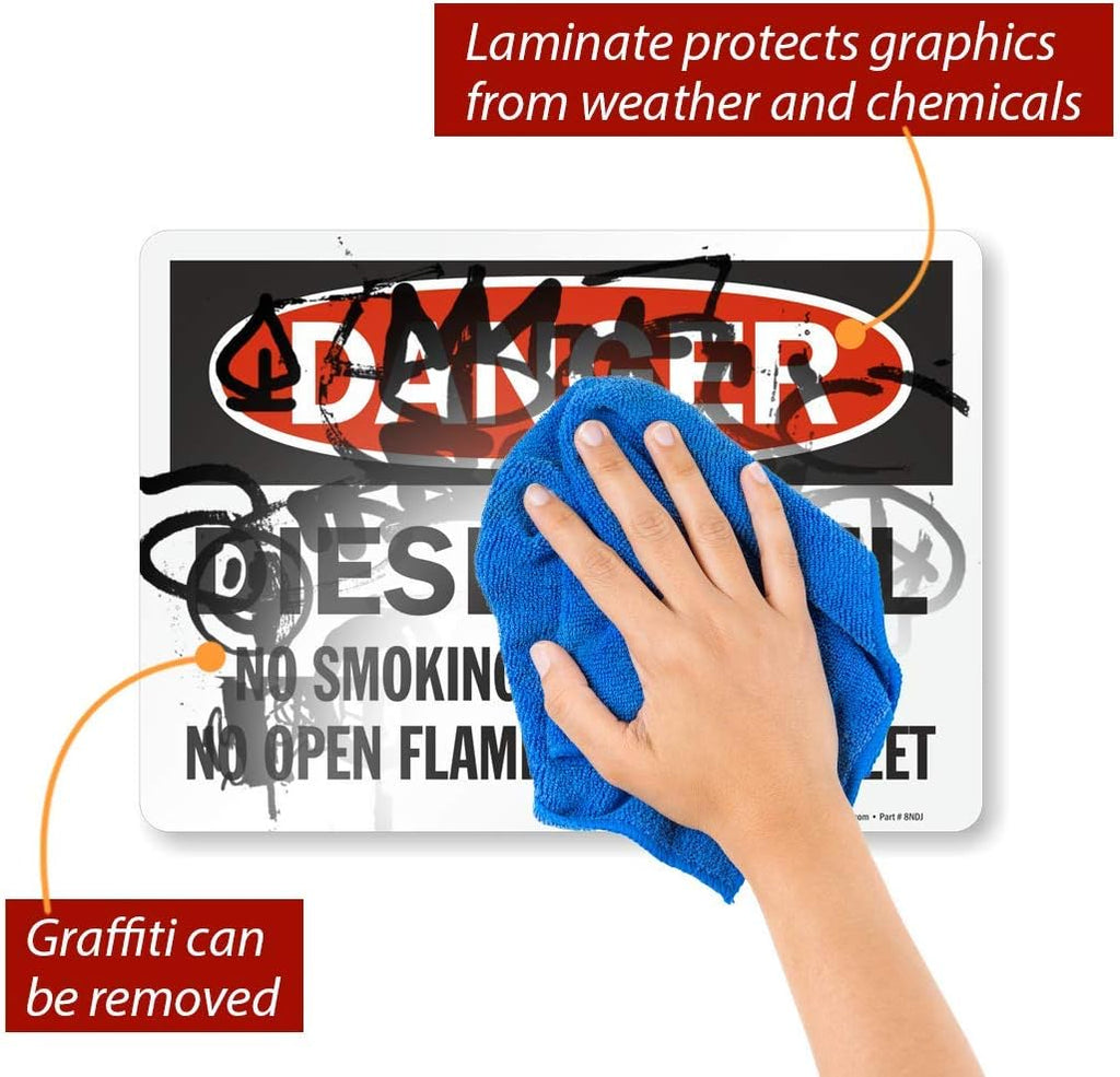 U9-2495-ND_10x14 Adhesive Vinyl OSHA Safety Sign, Legend "Danger: Diesel Fuel No Smoking", 10" high x 14" wide