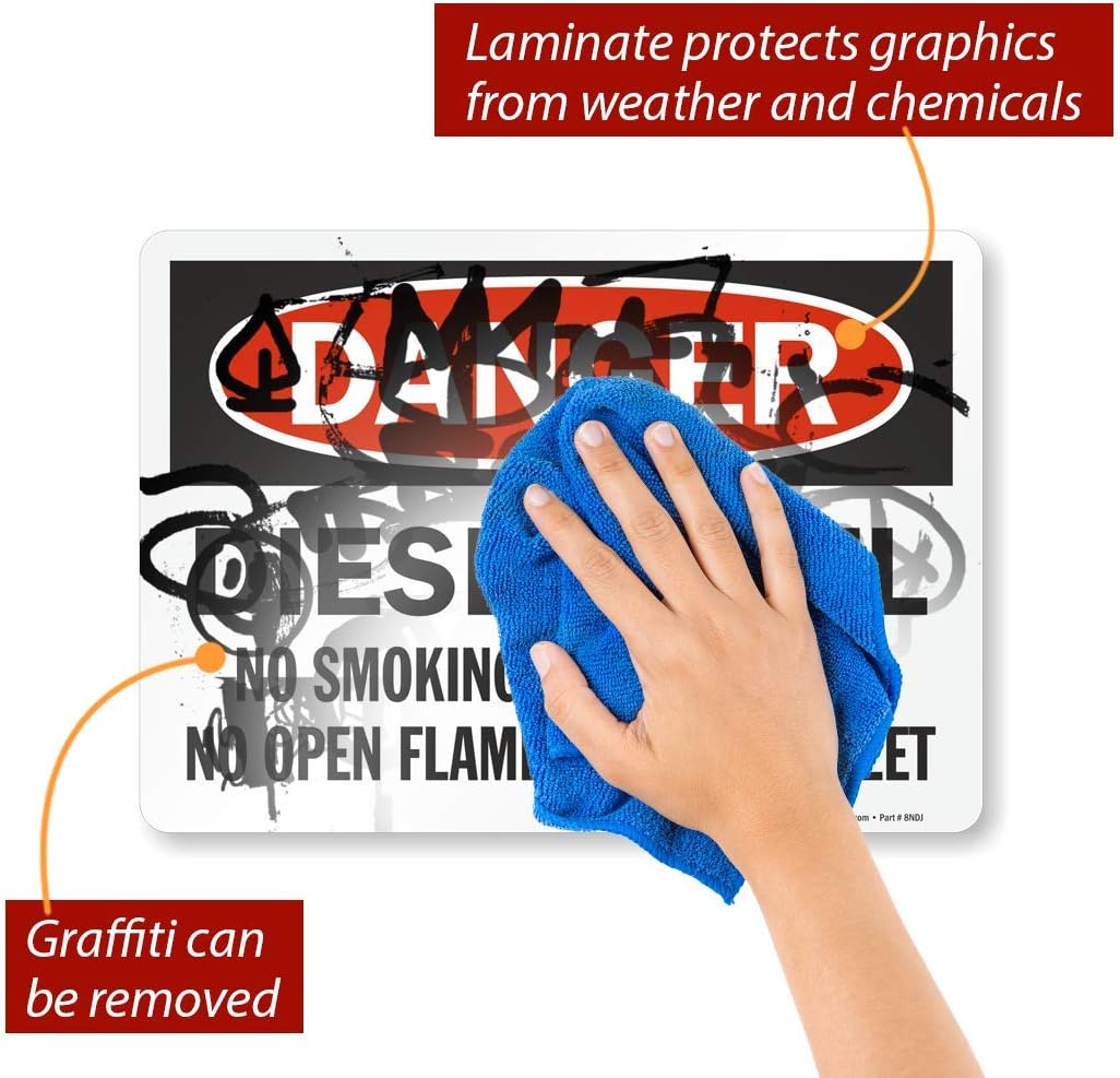 U9-2495-ND_10x14 Adhesive Vinyl OSHA Safety Sign, Legend "Danger: Diesel Fuel No Smoking", 10" high x 14" wide