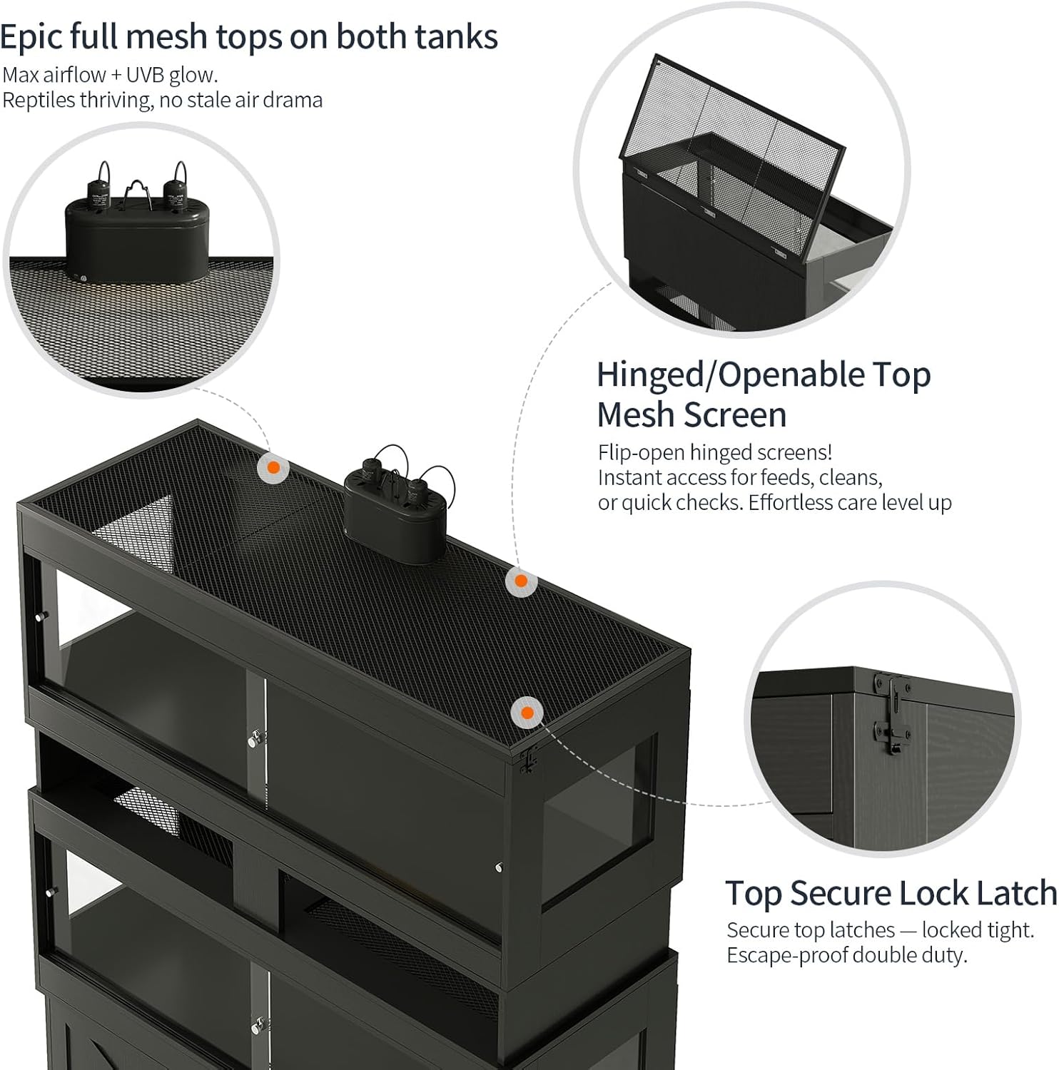 Dual 60 Gallon Reptile Tank with Stand,Reptile Enclosure | Bearded Dragon Tank Reptile Terrarium with Cabinet,Sliding