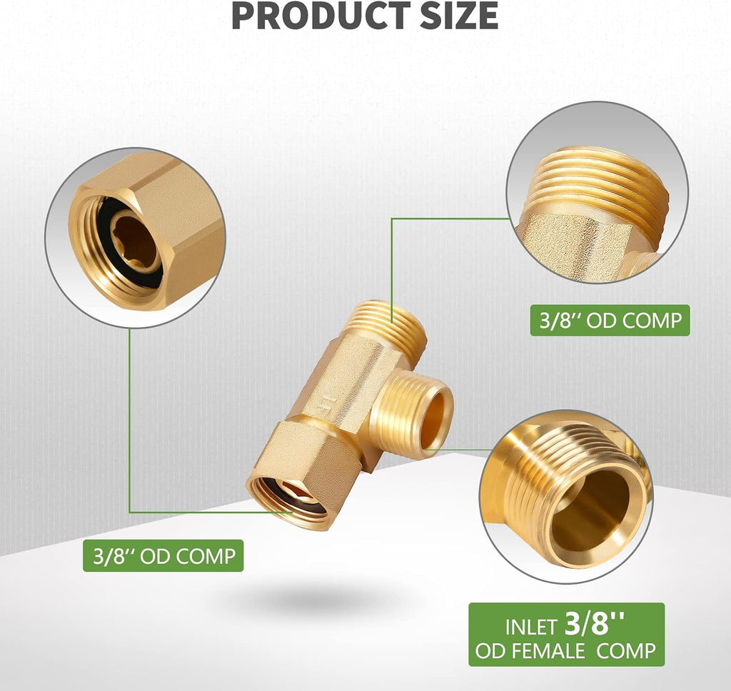Lead-Free Brass 1 PCS 3/8 Inch Angle Stop Add-A-Tee Compression Tee Valve
