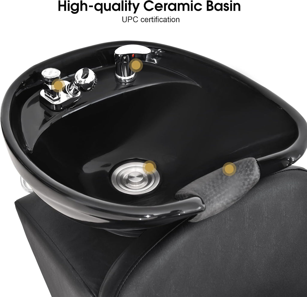 Ceramic Bowl Shampoo Chair for Salon Beauty Spa Unit Station 9051 | Adjustable Backwash Sink, Hair Stylist Barber