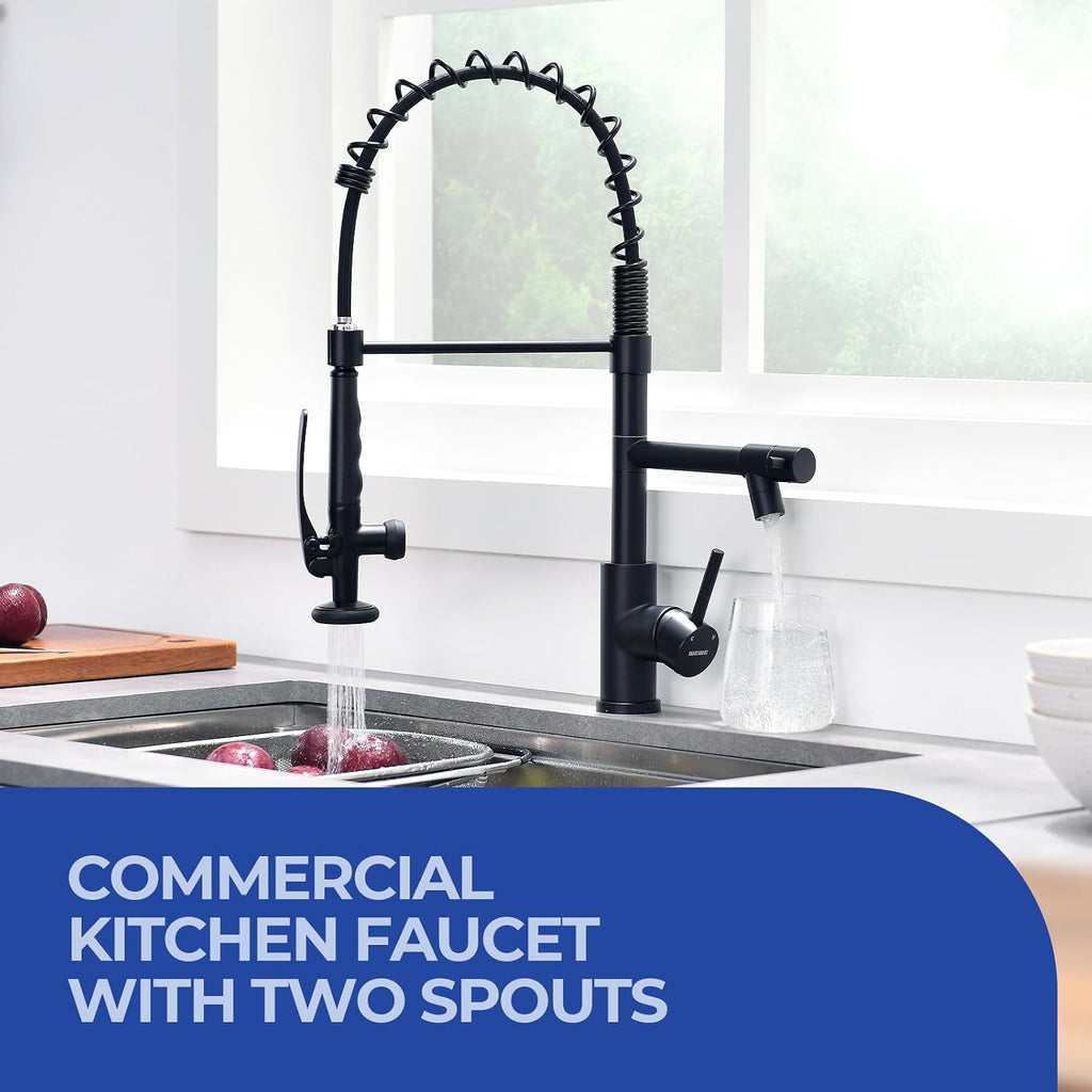 Pot Filler Kitchen Faucet, Pull-Down Sprayer, Matte Black, High Arc