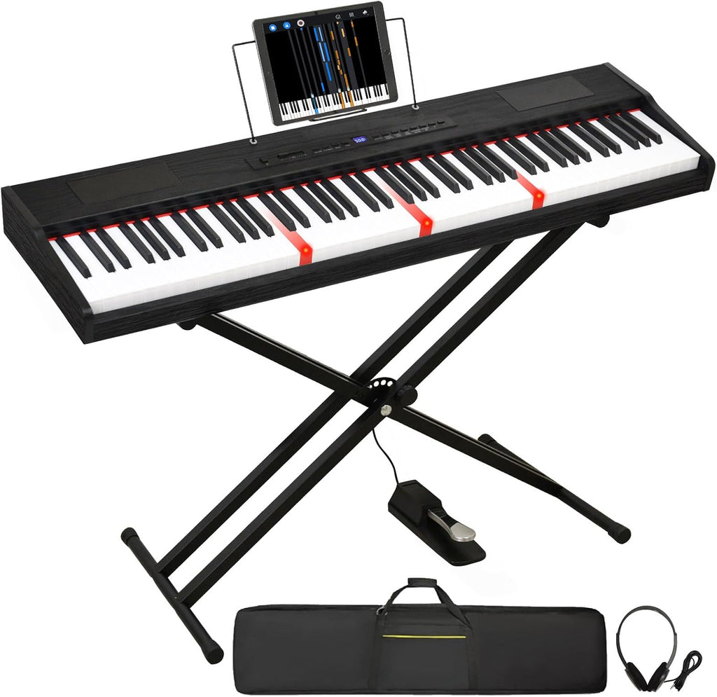Digital Piano 88 Key Semi Weighted Keyboard, Piano Keyboard 88 Key for Beginners with Lighted Up Keys, Portable