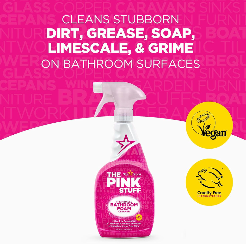 The Pink Stuff Bathroom Cleaning Kit – Cleaning Paste, Bathroom Foam Spray, Toilet Foaming Powder, SQeeZY Sponge & 3