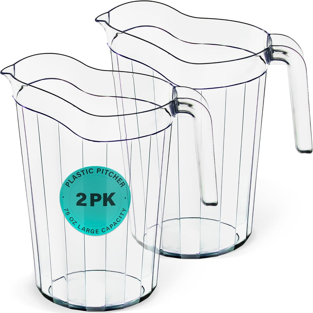 2 Pack - 75 oz Polycarbonate Plastic Pitcher Beverage Dispenser with Pour Spout Shatterproof Catering and Restaurant