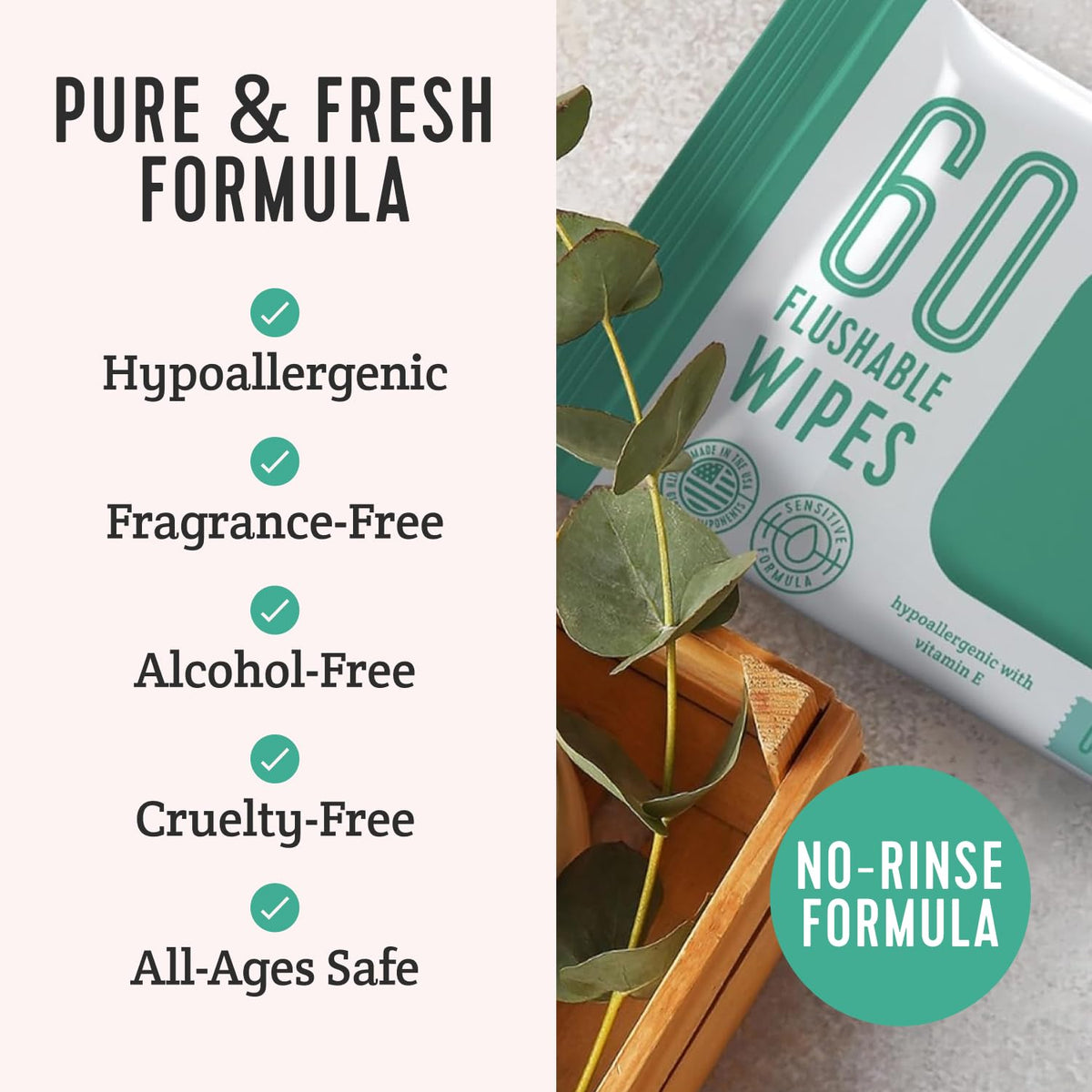 Flushable Wipes, 60-Wipe Home Pack, Unscented, 4 Pack