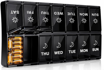 Extra Large Weekly Pill Organizer 2 Times a Day, 7 Day AM PM Pill Box with XL Capacity Compartments, Jumbo Vitamins