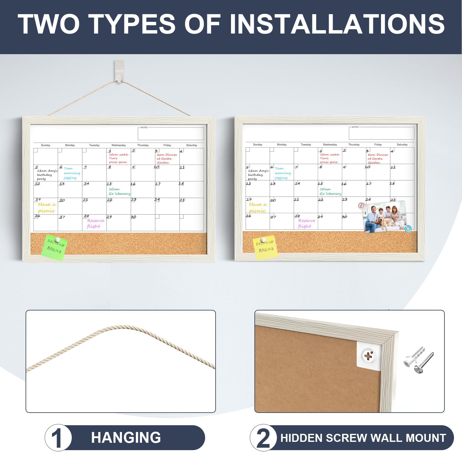 Calendar Whiteboard for Wall, TANKEE 17x13 Inches Whiteboard Calendar Cork Board Combo, Small Magnetic White Board