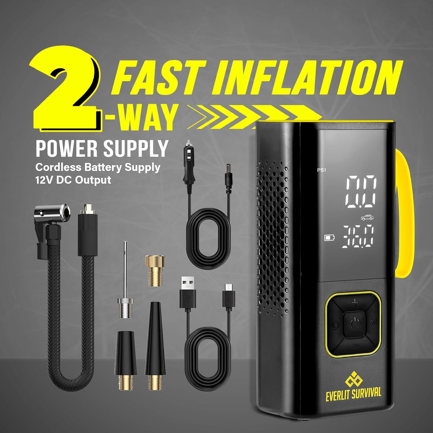 All-in-One Tire Repair Kit with Air Compressor – 150 PSI Portable Cordless Tire Inflator & Plug Kit – Flat Tire