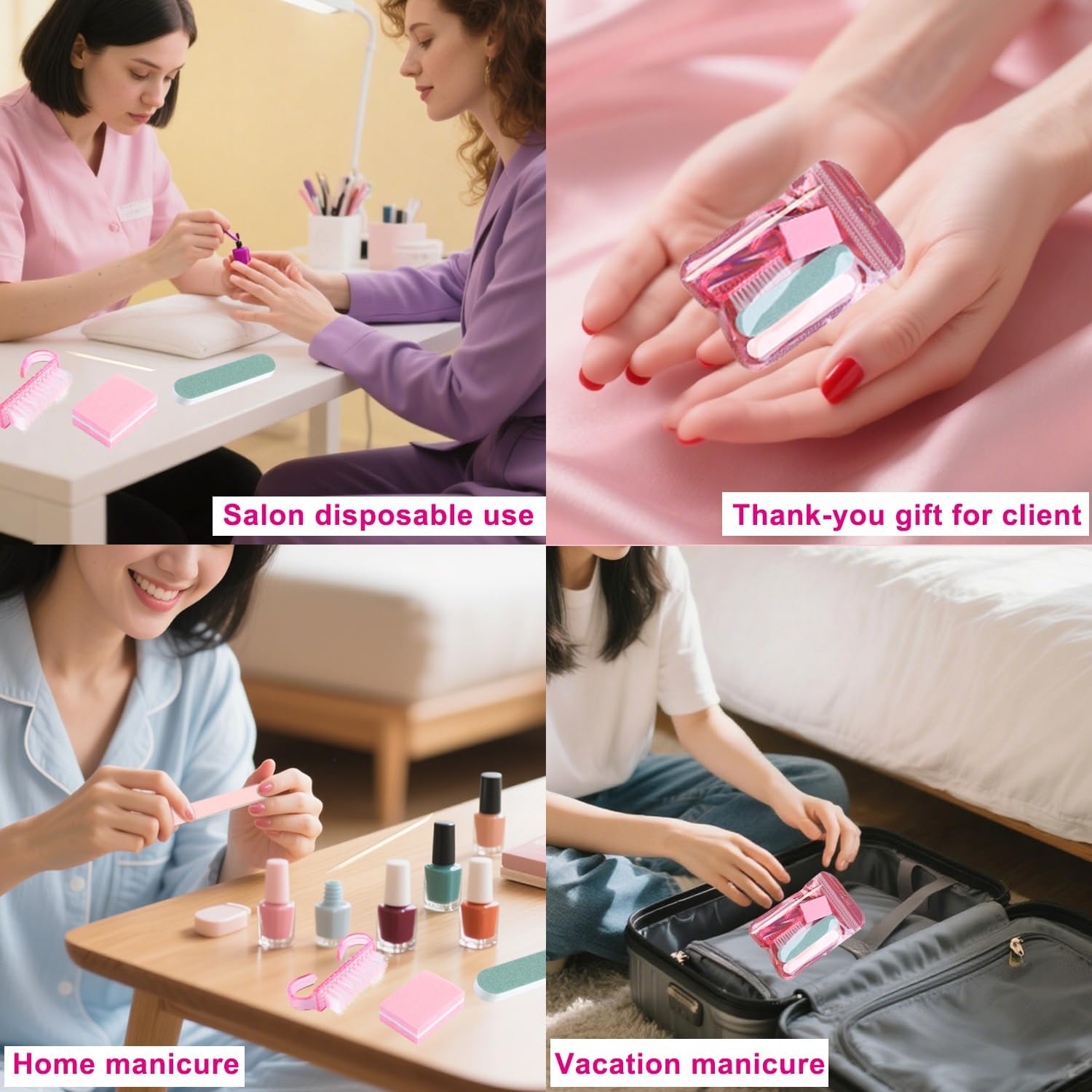 Disposable Manicure Kit Basics 5PCS Nail Kit, Mini Nail Files Buffers Bulk Handle Grip Brush Orange Wood Stick