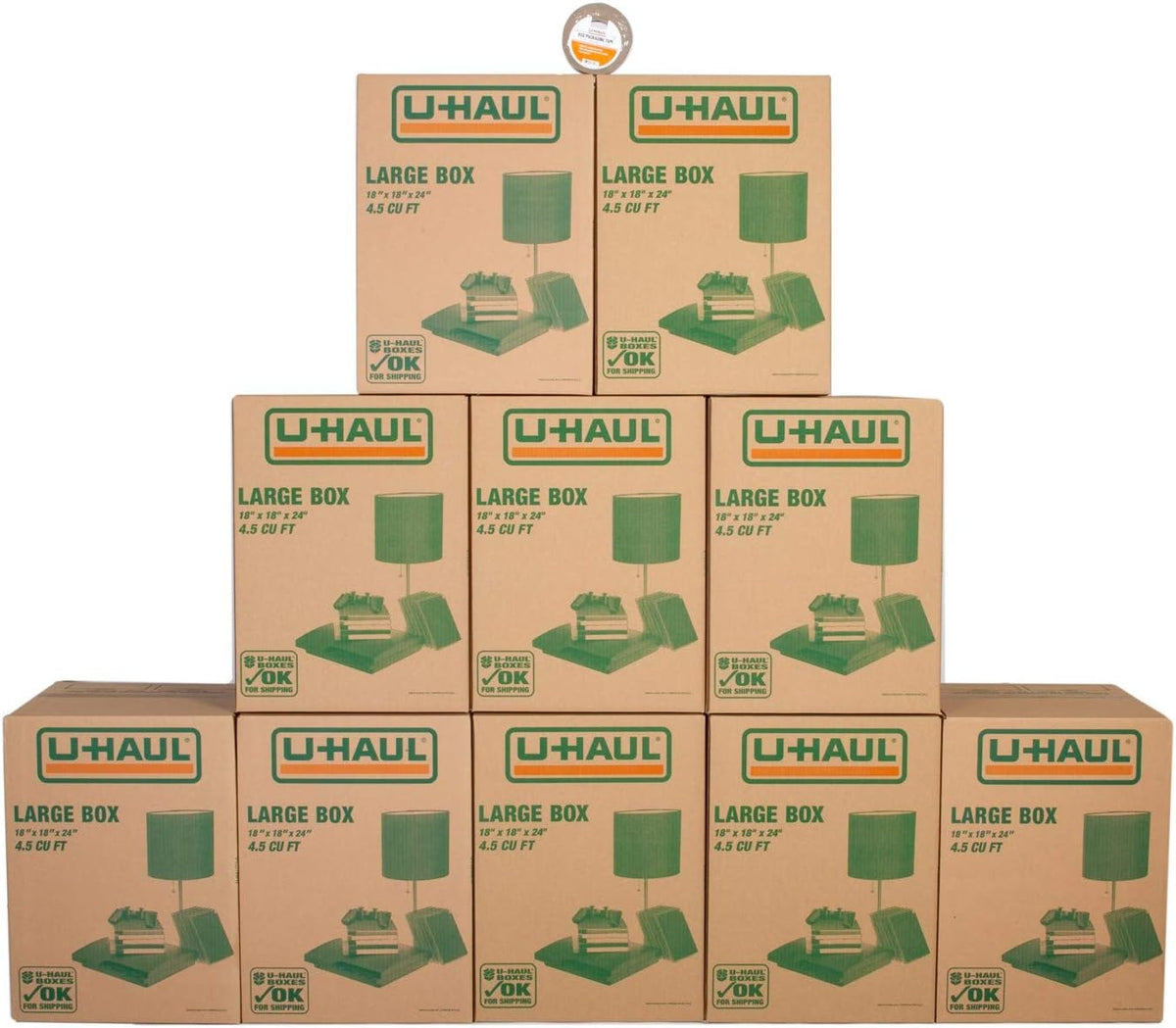 Large Moving Boxes - Pack of 10 Boxes - 18” x 18” x 24”- Bonus Roll of Tape Included