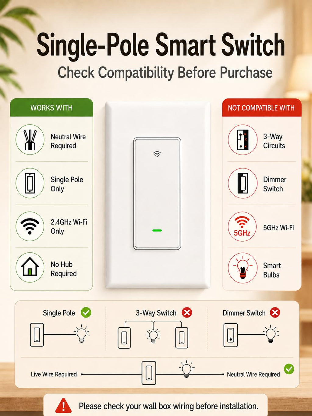 Switches for Lights, Single Pole WiFi, Works with Alexa, 4 Pack | Google Home Compatible, Neutral Wire Required