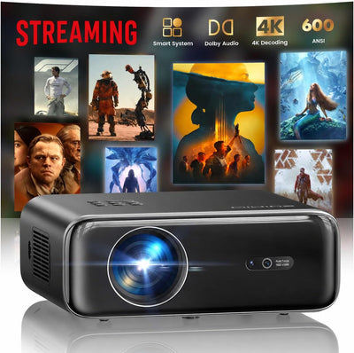 [Built-in Apps/4K Support] Smart Outdoor Projector with WiFi and Bluetooth, Movie Projector, DoIby Audio with Dual