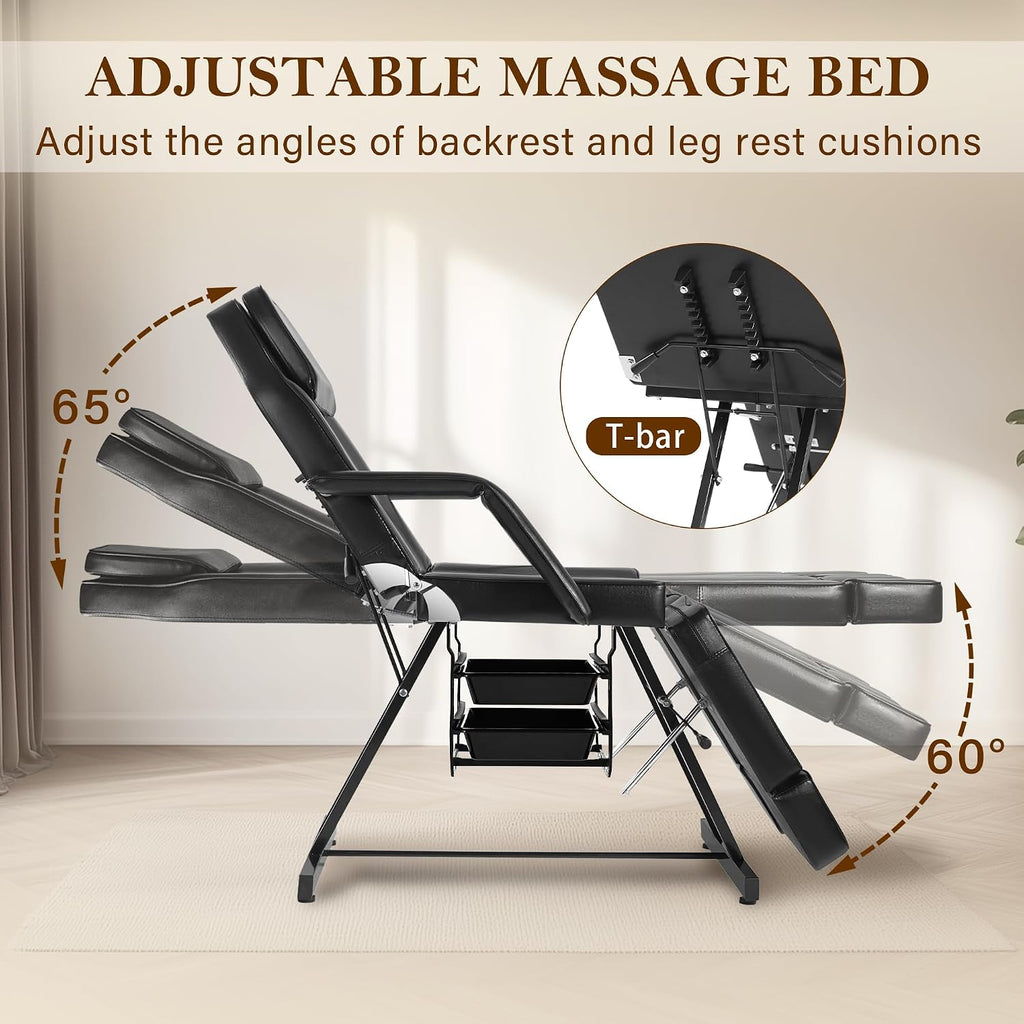 Tattoo Chair for Client, Facial Bed Esthetician Massage Headrest Table with Rolling Stool, Split Legs Design
