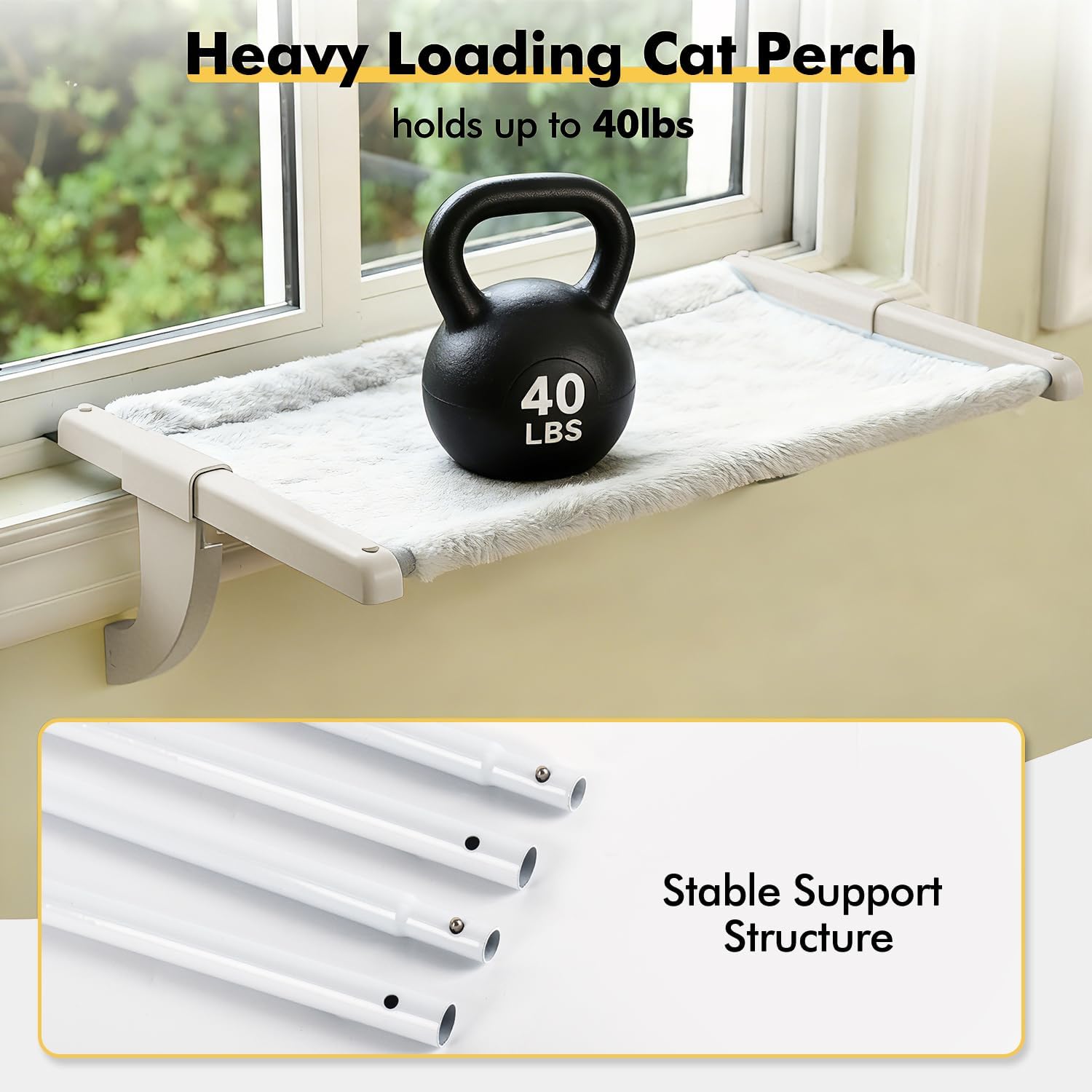 Window Sill Mount Cat Perch for Indoor Cats, One-Step Sliding Clamping Slot Adjustment Cat Hammock with Washable